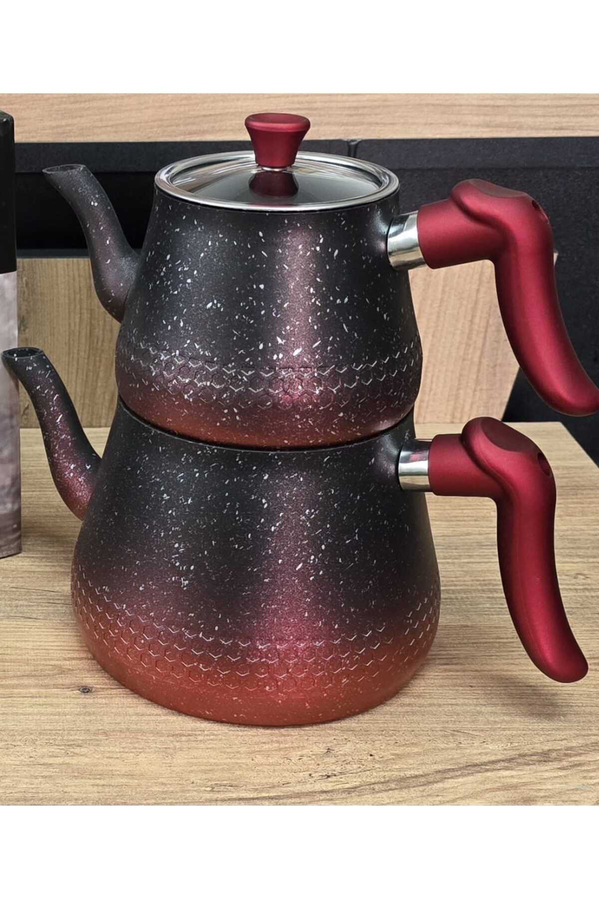 Aldora bakalit kulp çift renk kırmızı granit çaydanlık