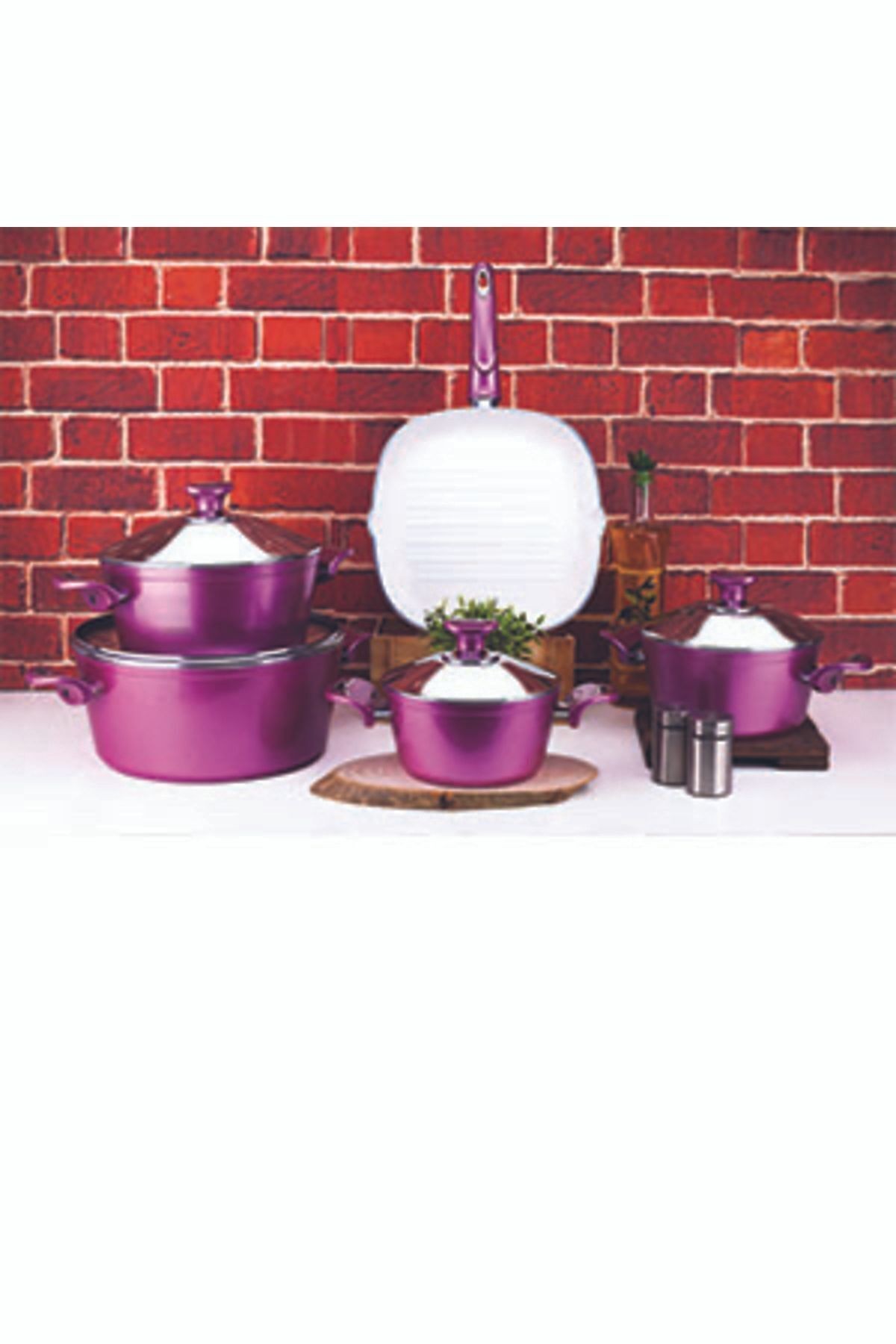 Evinda 9 parça 4 mm kalınlıkta mor renk seramik sağlıklı set