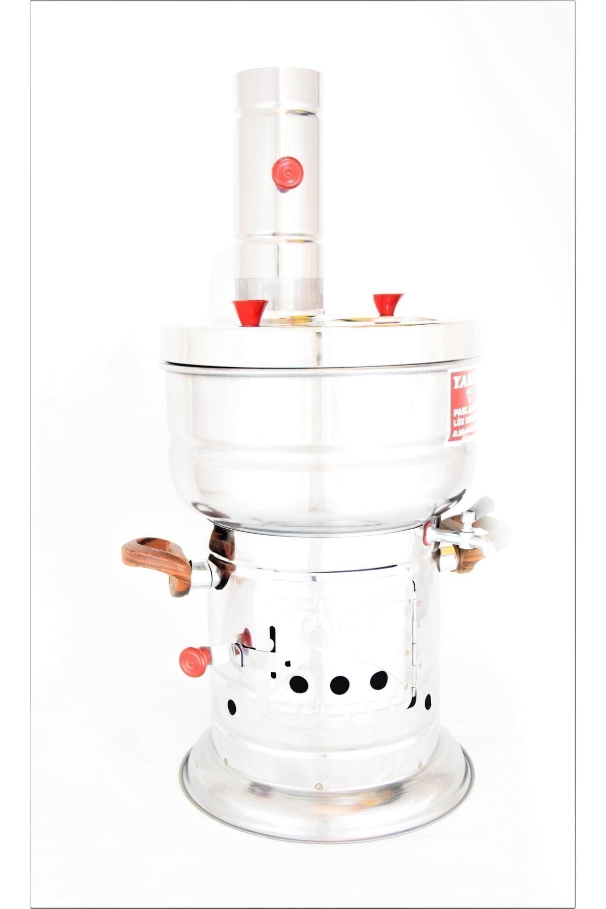 Paslanmaz Lüx Çay Semaveri Odunlu Krom Çelik Küçük Piknik Boy 4,60 lt + Semaver Demliği 1,35 lt