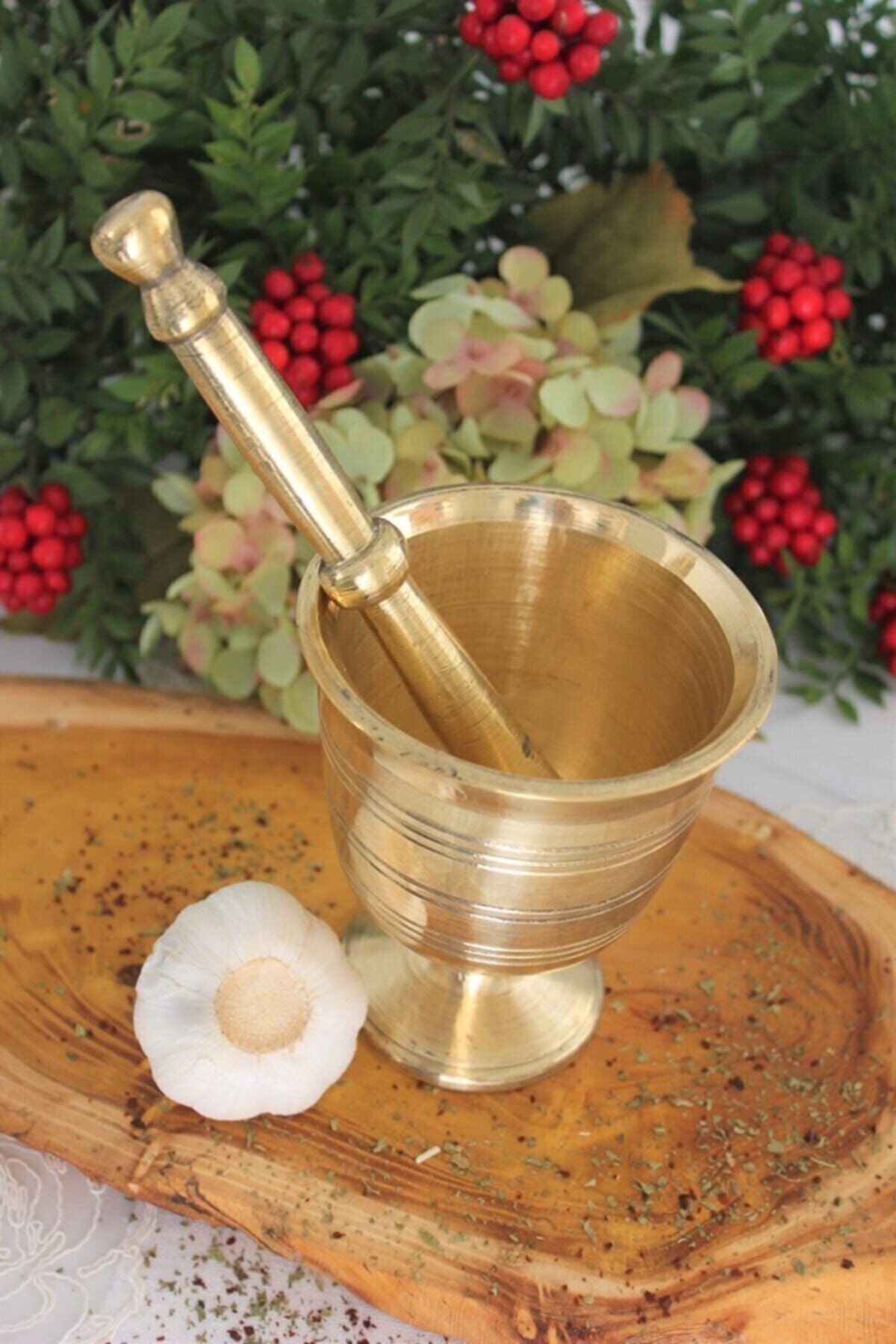 Sarı Pirinç Havan Sarımsak Dövücü Büyük Boy 10 Cm