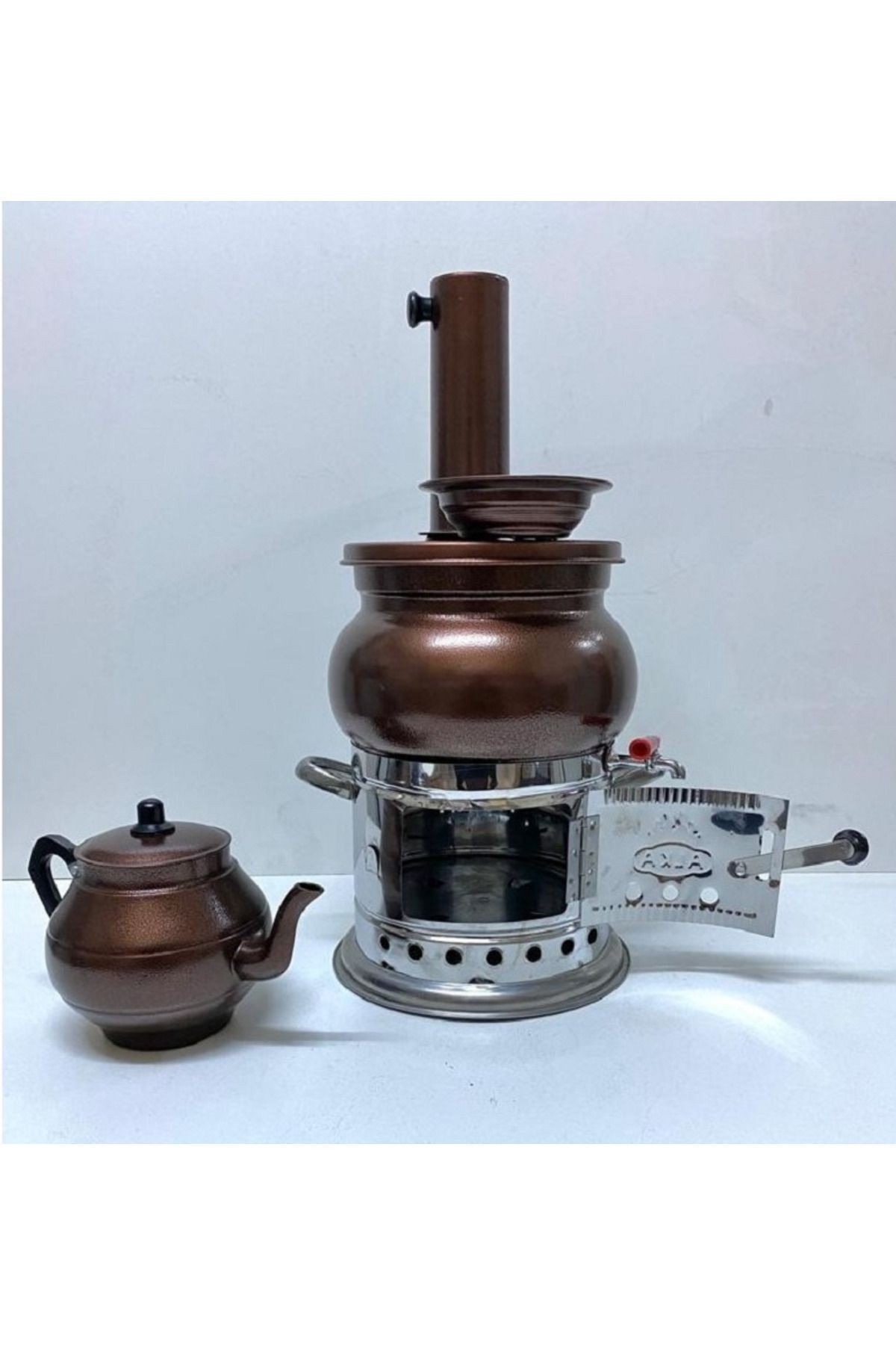 kahverengi demlikli 4 litre odun semaveri