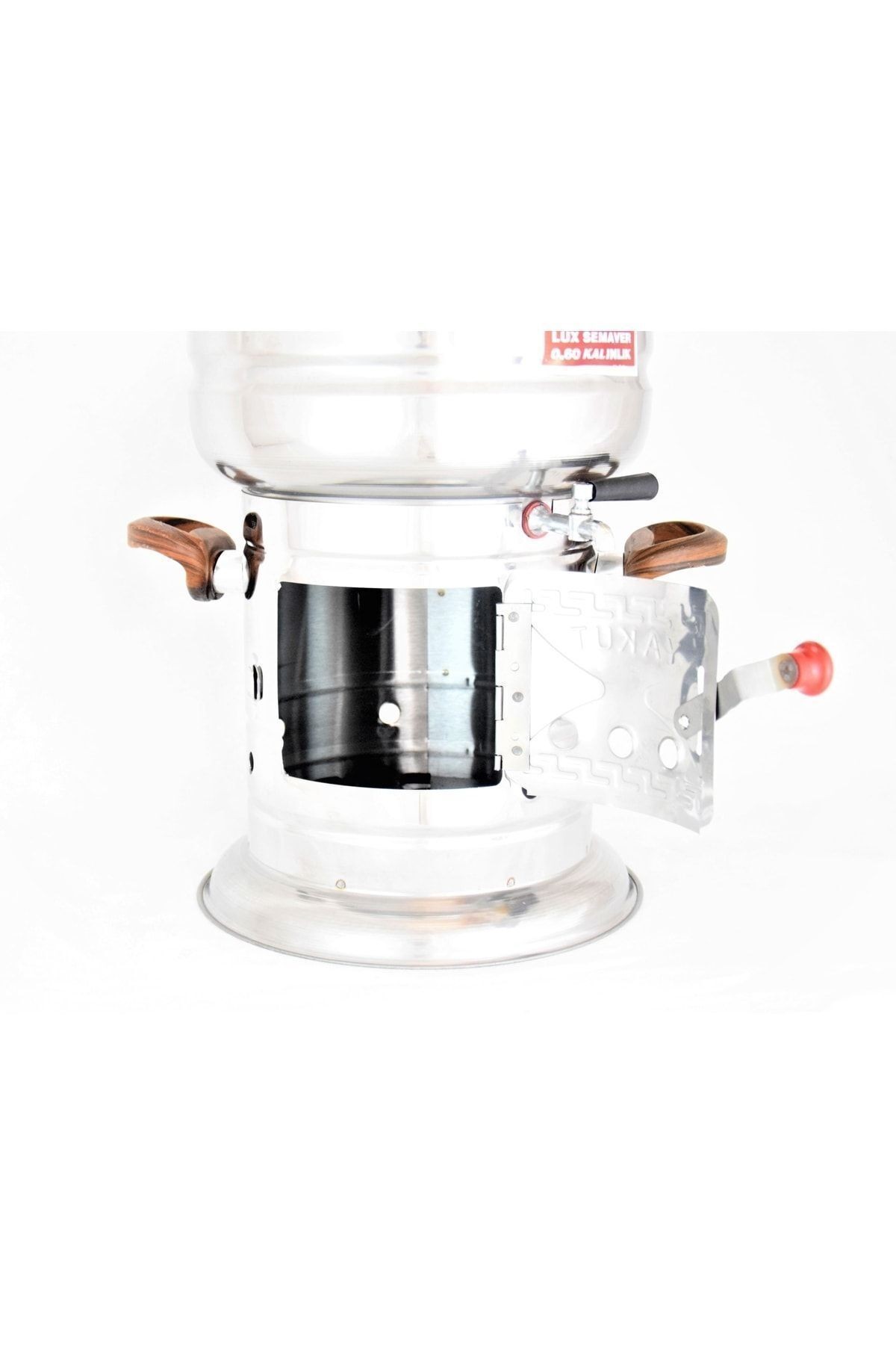Paslanmaz Lüx Çay Semaveri Odunlu Krom Çelik Küçük Piknik Boy 4,60 lt + Semaver Demliği 1,35 lt