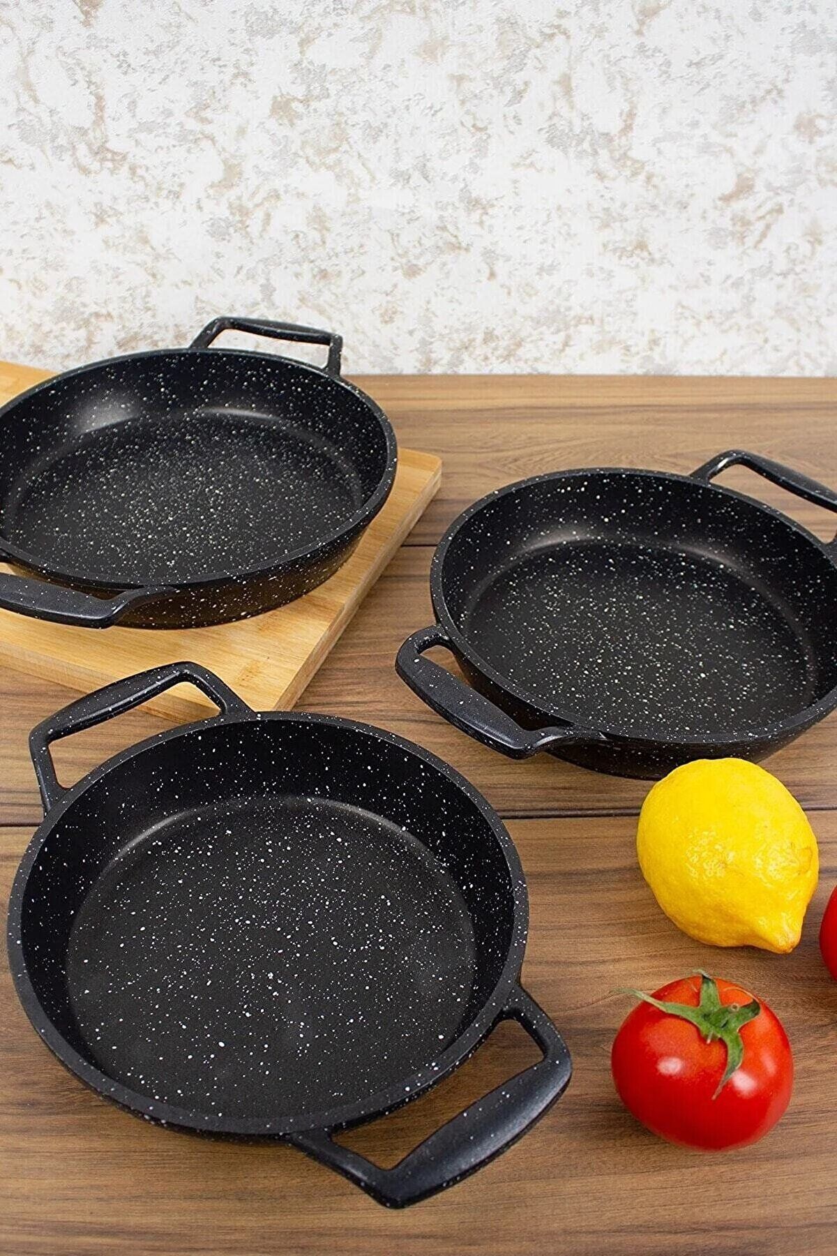 Döküm Granit 3'lü Sahan 18-20-22 Cm Siyah