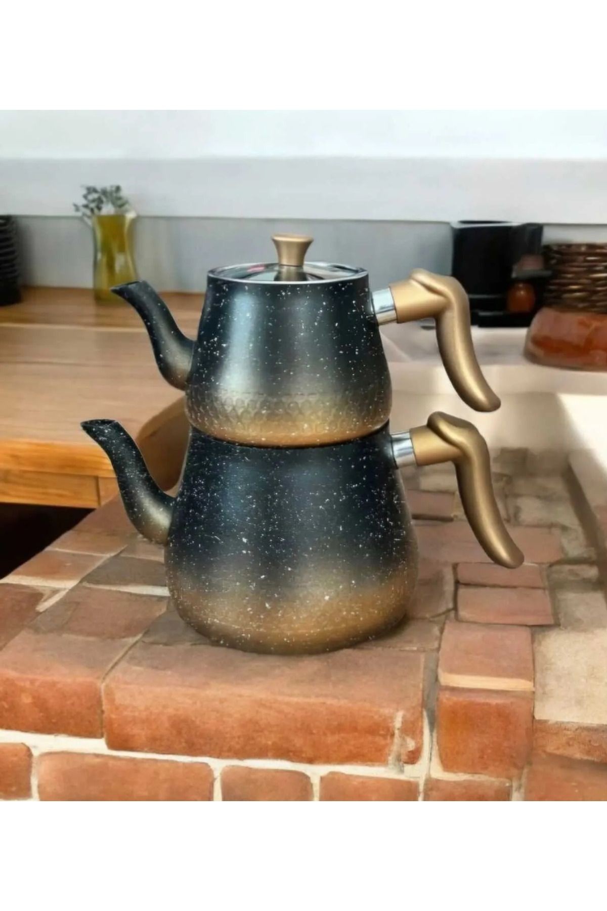 Aldora bakalit kulp çift renk gold granit çaydanlık