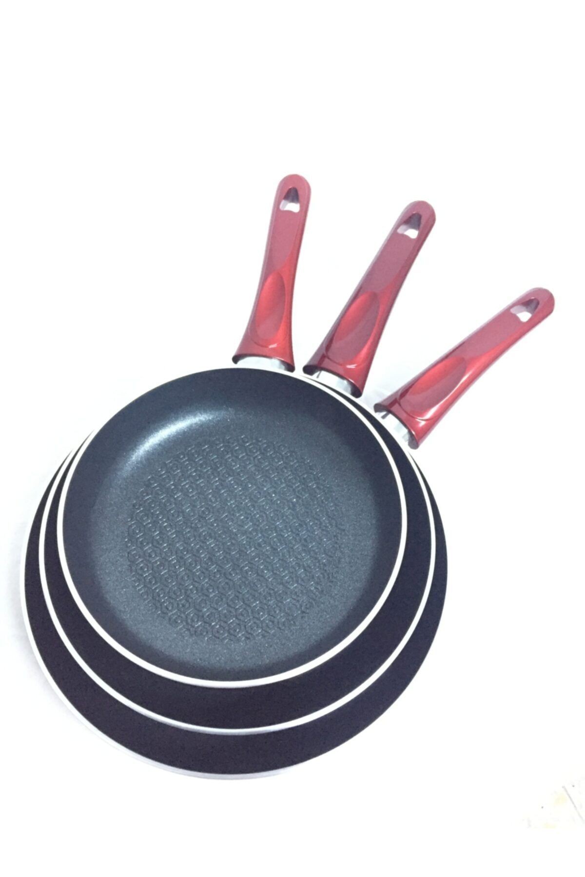Modern Ve Şık Tasarımlar Yanmaz Yapışmaz 3'lü Teflon Tava Set 20-24-28cm