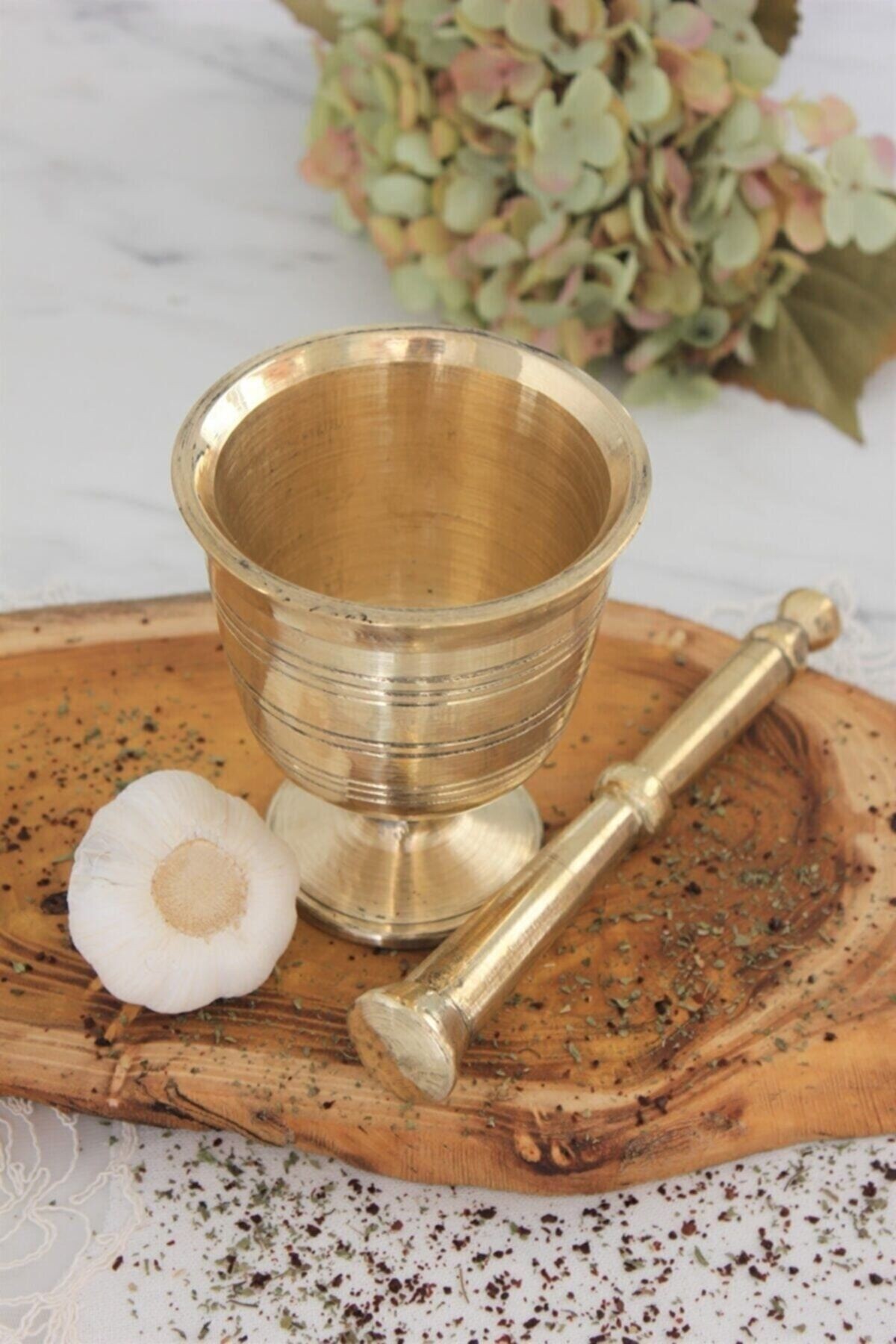 Sarı Pirinç Havan Sarımsak Dövücü Büyük Boy 10 Cm