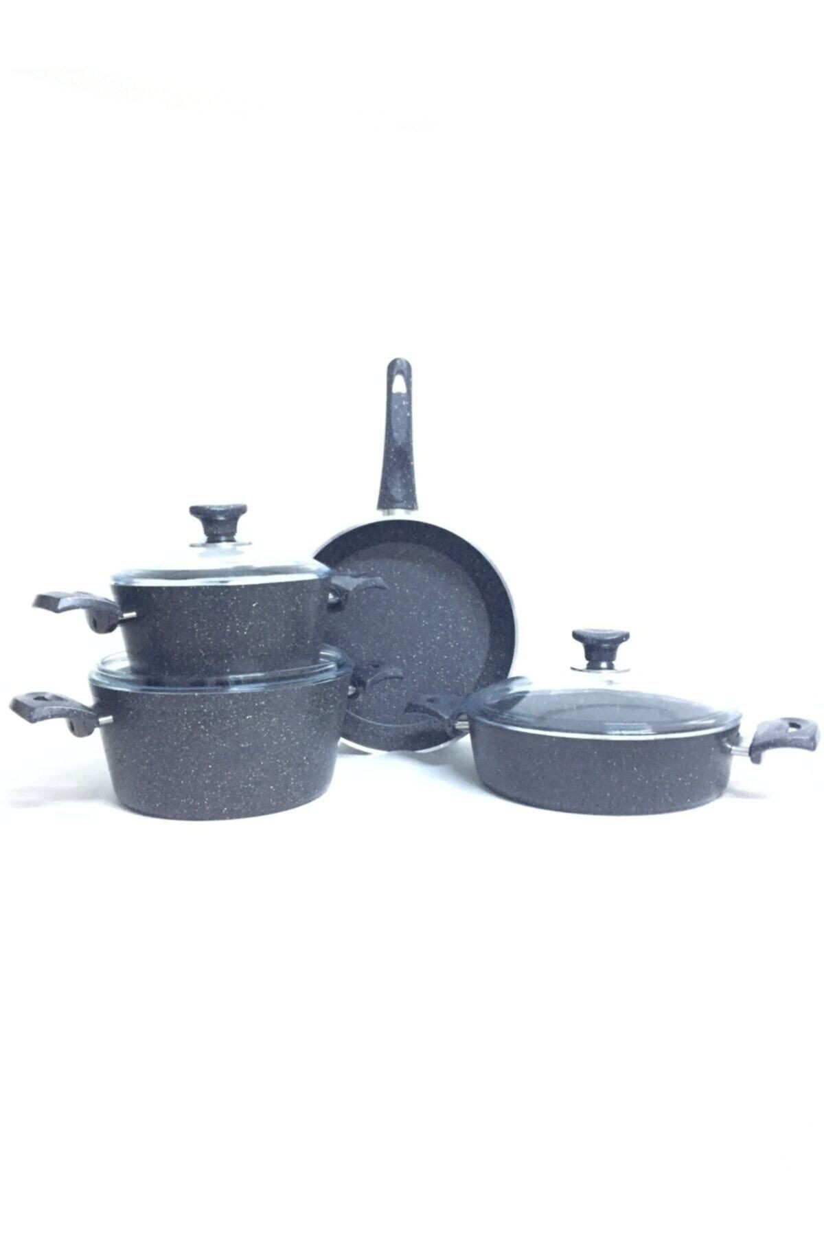 Modern Ve Şık Tasarımlar 7 Parça Ezme Granit Tencere Set (4mm Kalınlığında Granit)