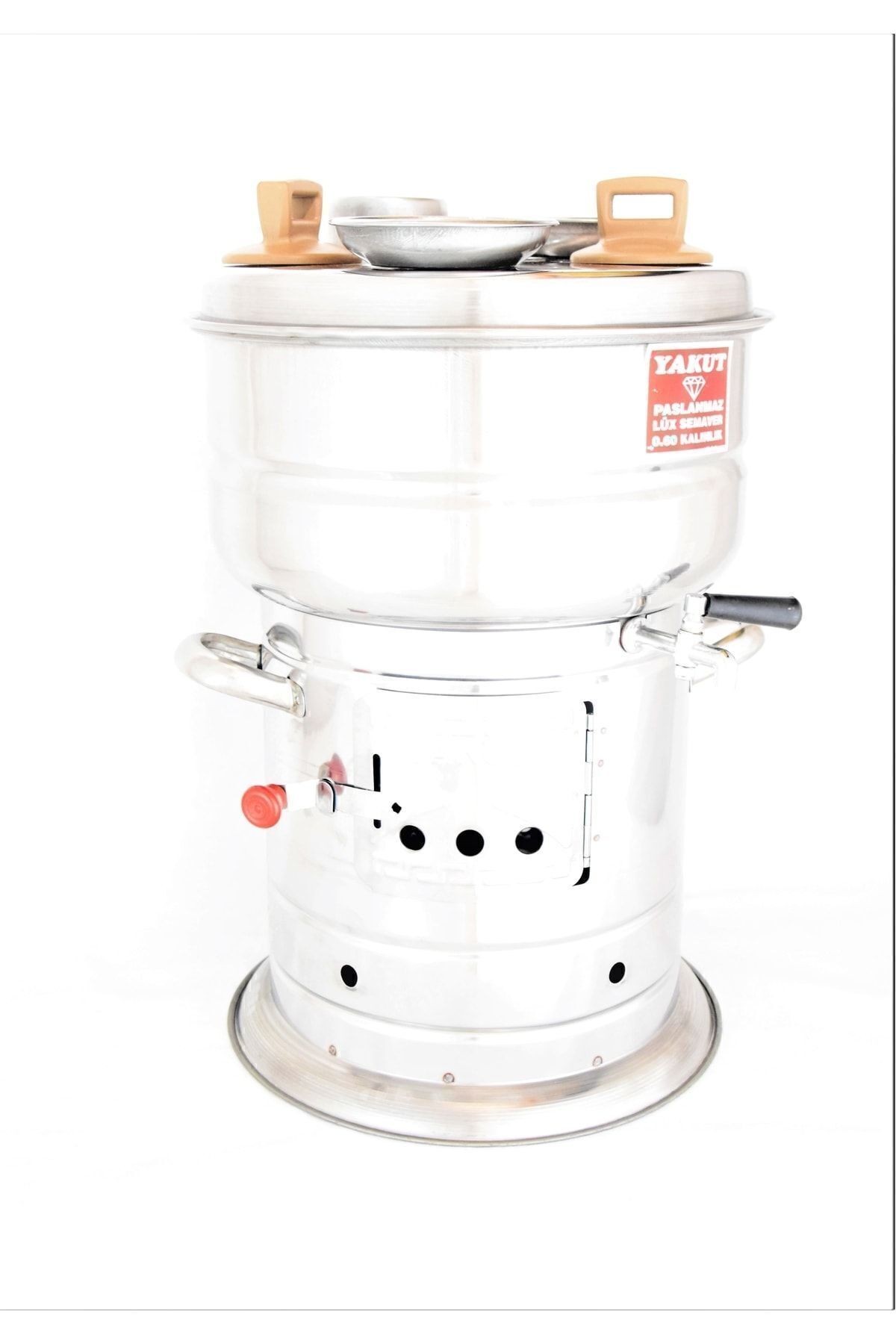 Paslanmaz Lüx Çay Semaveri Odunlu Krom Çelik Piknik Büyük Boy 10 lt+ Semaver Demliği 1,35 lt