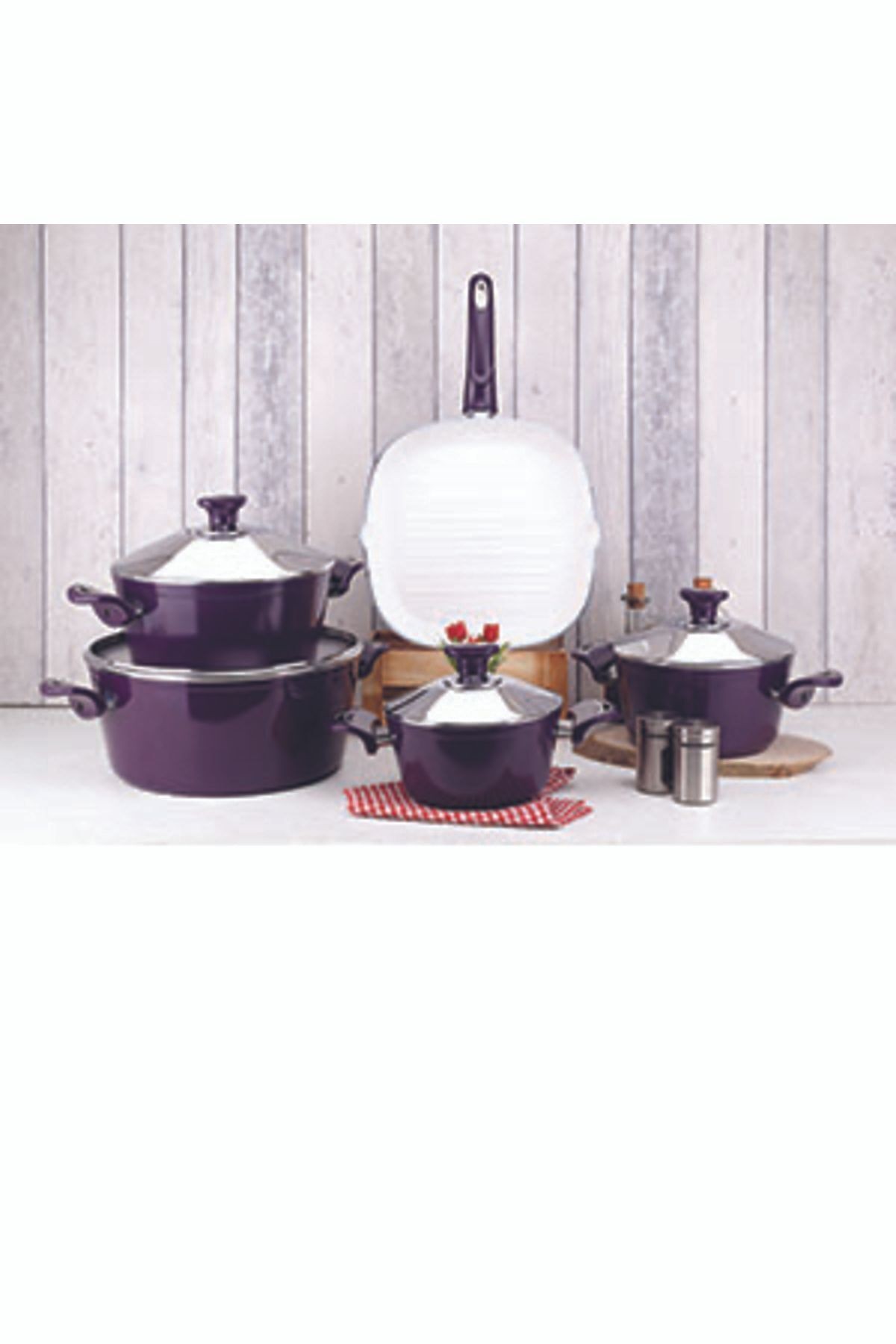 Evinda 9 parça 4 mm kalınlıkta mor renk seramik sağlıklı set