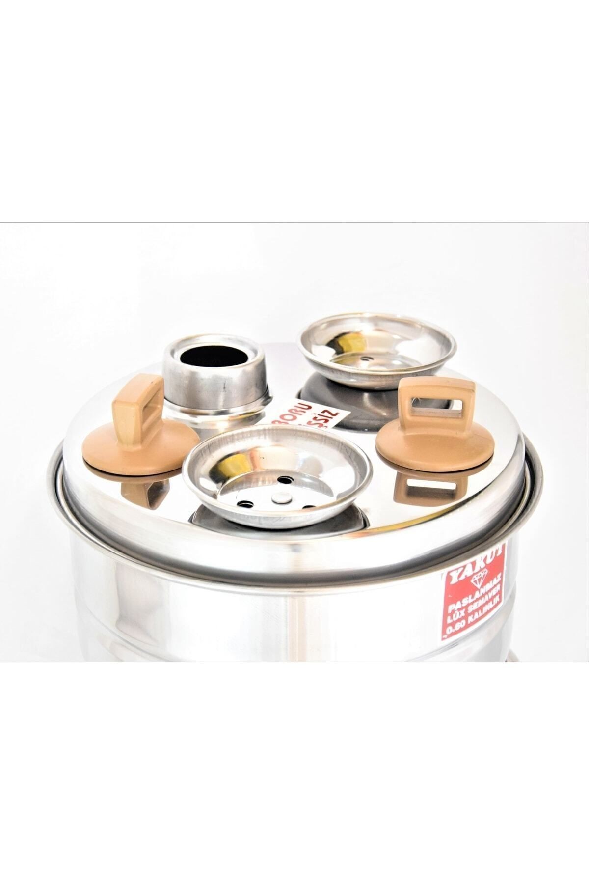 Paslanmaz Lüx Çay Semaveri Odunlu Krom Çelik Piknik Büyük Boy 10 lt+ Semaver Demliği 1,35 lt