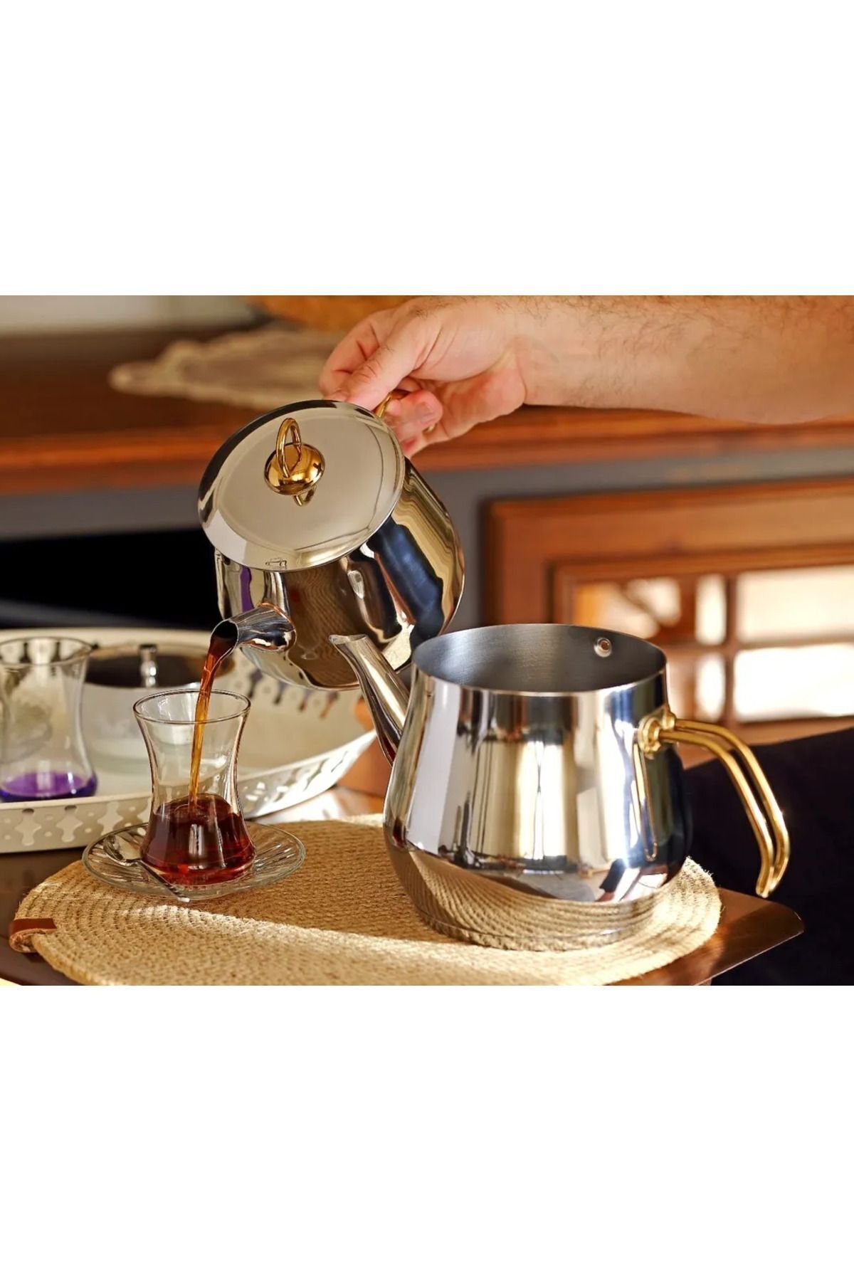 Damla Gold Büyük Boy Çaydanlık Takımı 4 Litre