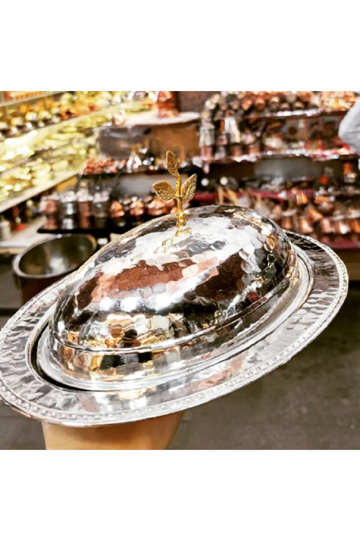 Bakır Büyük Boy(40cm) Dövme Sunumluk % Kapaklı Servis Kayık
