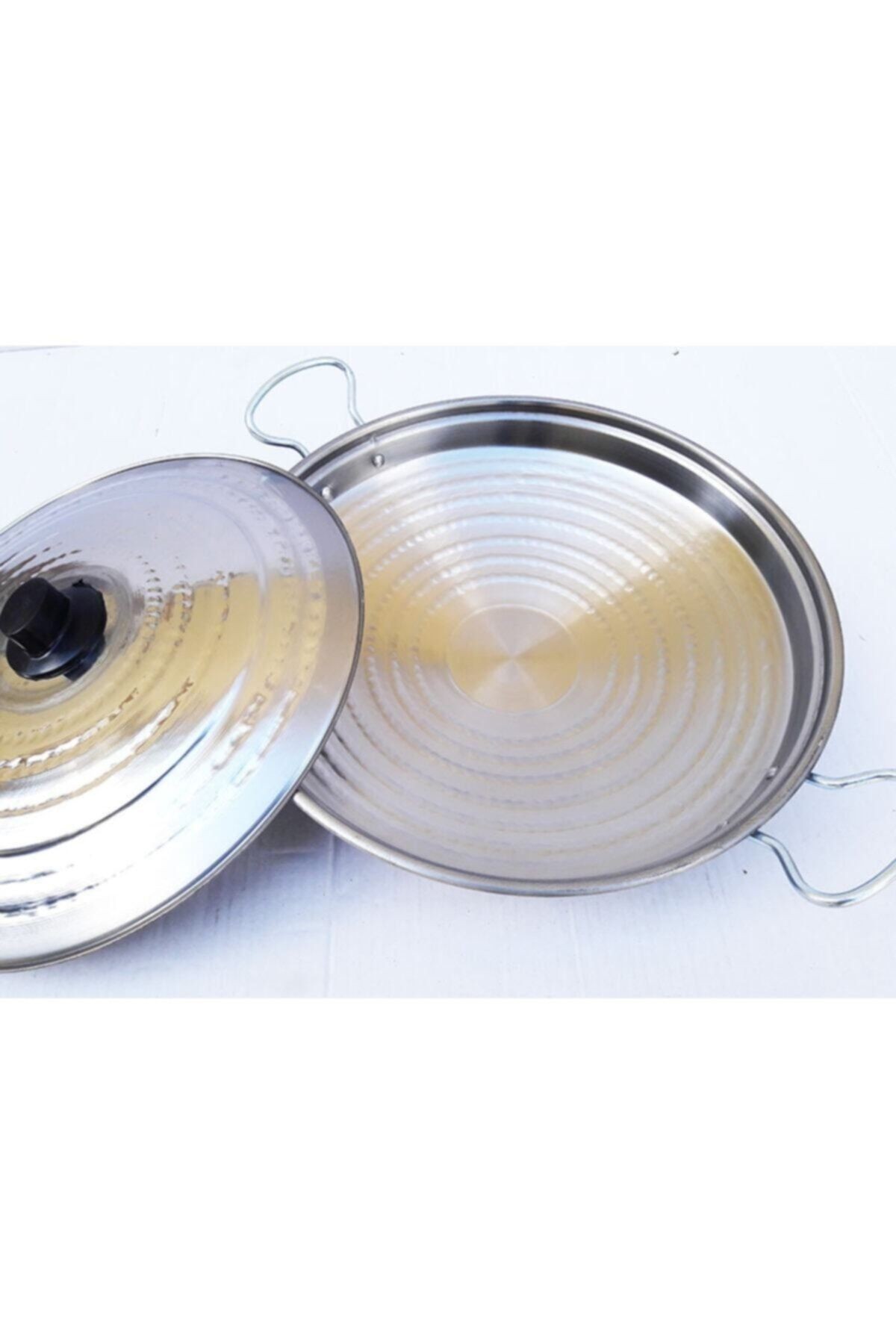 Krom Paslanmaz Kapaklı Kavurma Yemek Pişirme Sacı 40 Cm
