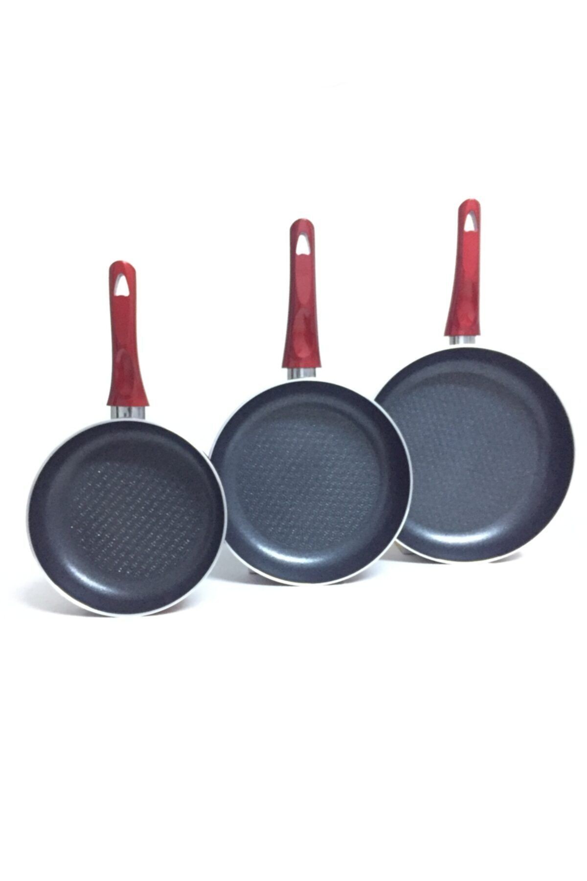 Modern Ve Şık Tasarımlar 3'lü Yanmaz Yapışmaz Teflon Tava Set 20-24-28 Cm (3mm Kalınlık)