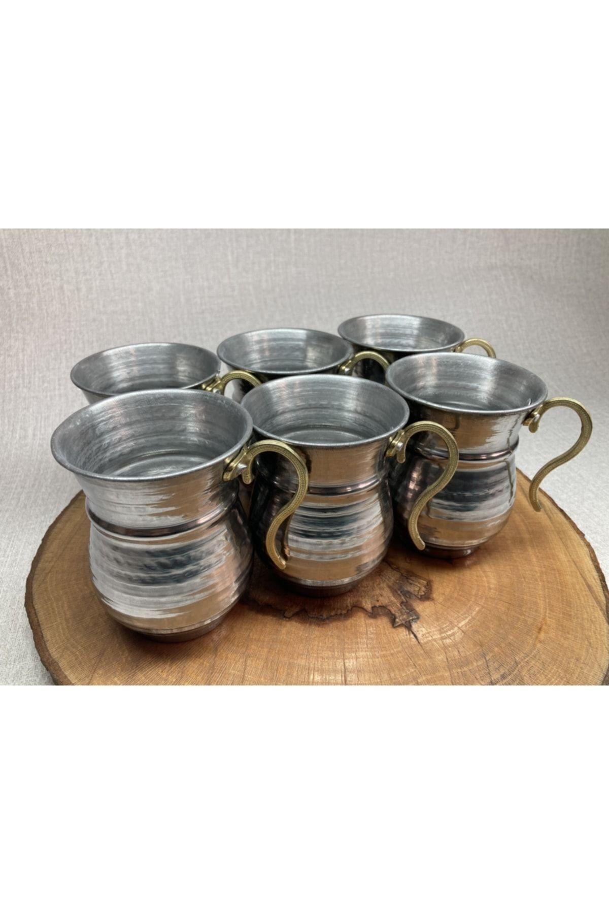 Krom Dövme Ayran Bardağı 6'lı Set -metal Otantik Bardak - Krom Maşrafa