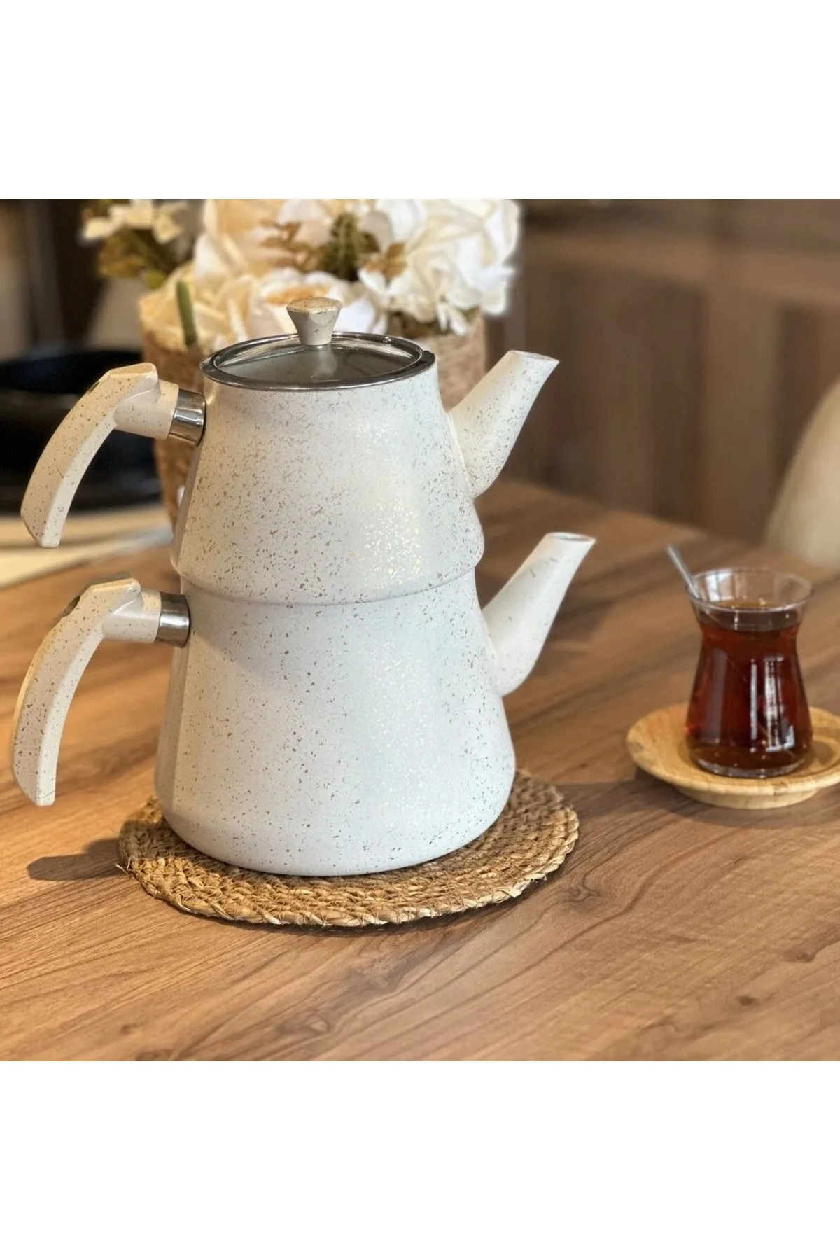 granit bakalit kulp krem çaydanlık