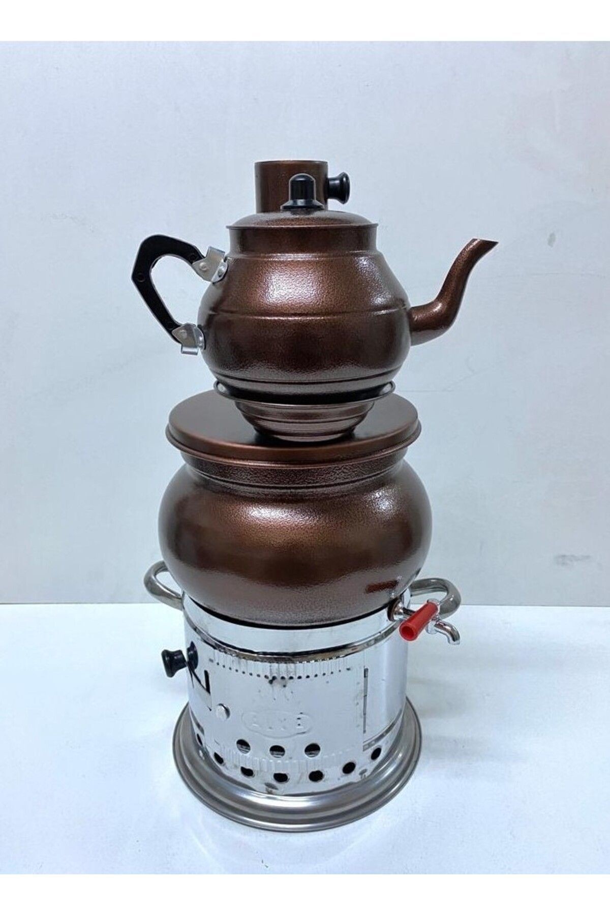 kahverengi demlikli 4 litre odun semaveri