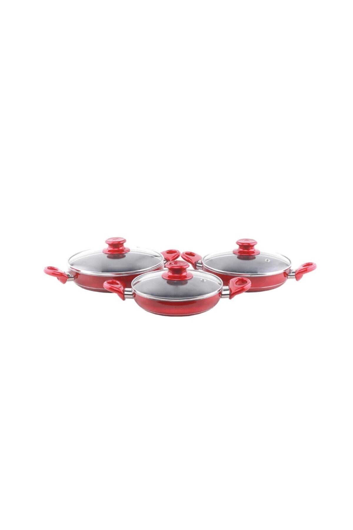Modern Ve Şık Tasarımlar 3'lü Yanmaz Yapışmaz Teflon Cam Kapaklı Sahan Set 18-20-22 Cm
