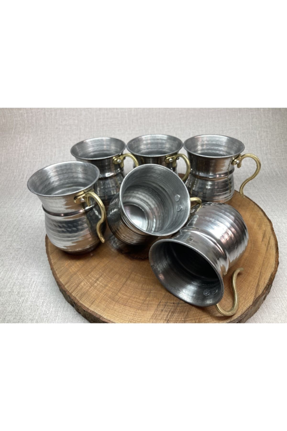 Krom Dövme Ayran Bardağı 6'lı Set -metal Otantik Bardak - Krom Maşrafa