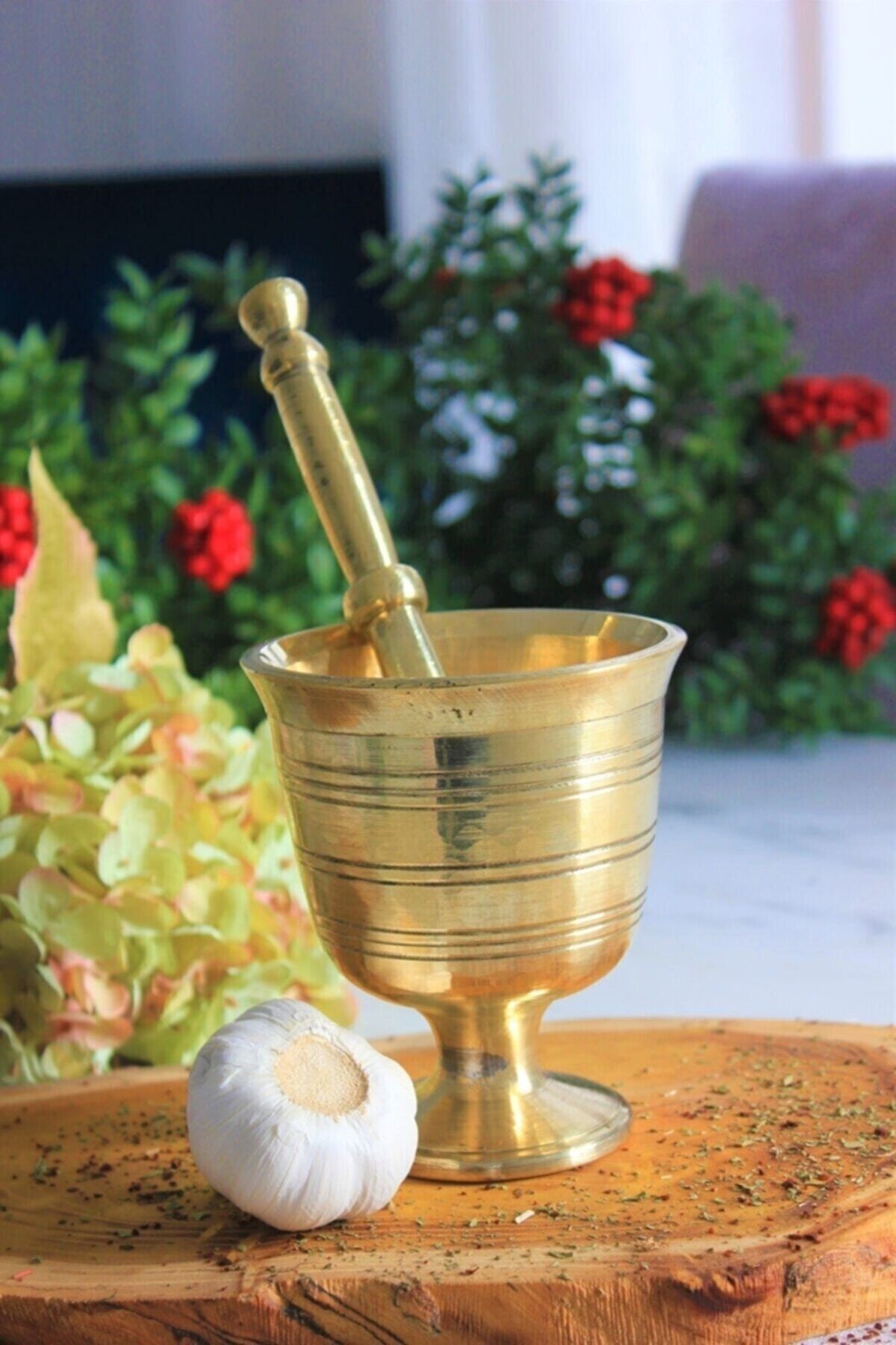 Sarı Pirinç Havan Sarımsak Dövücü Büyük Boy 10 Cm