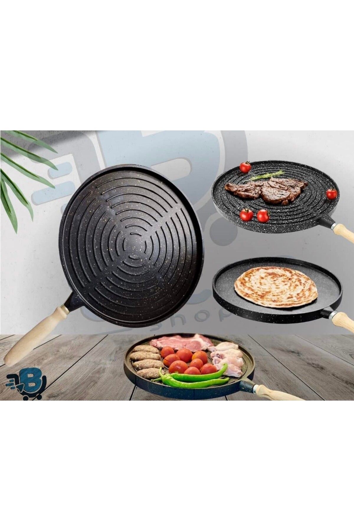 Hamarat Çift Taraflı Döküm 36 Cm Izgara Gözleme Pizza Krep Tavası
