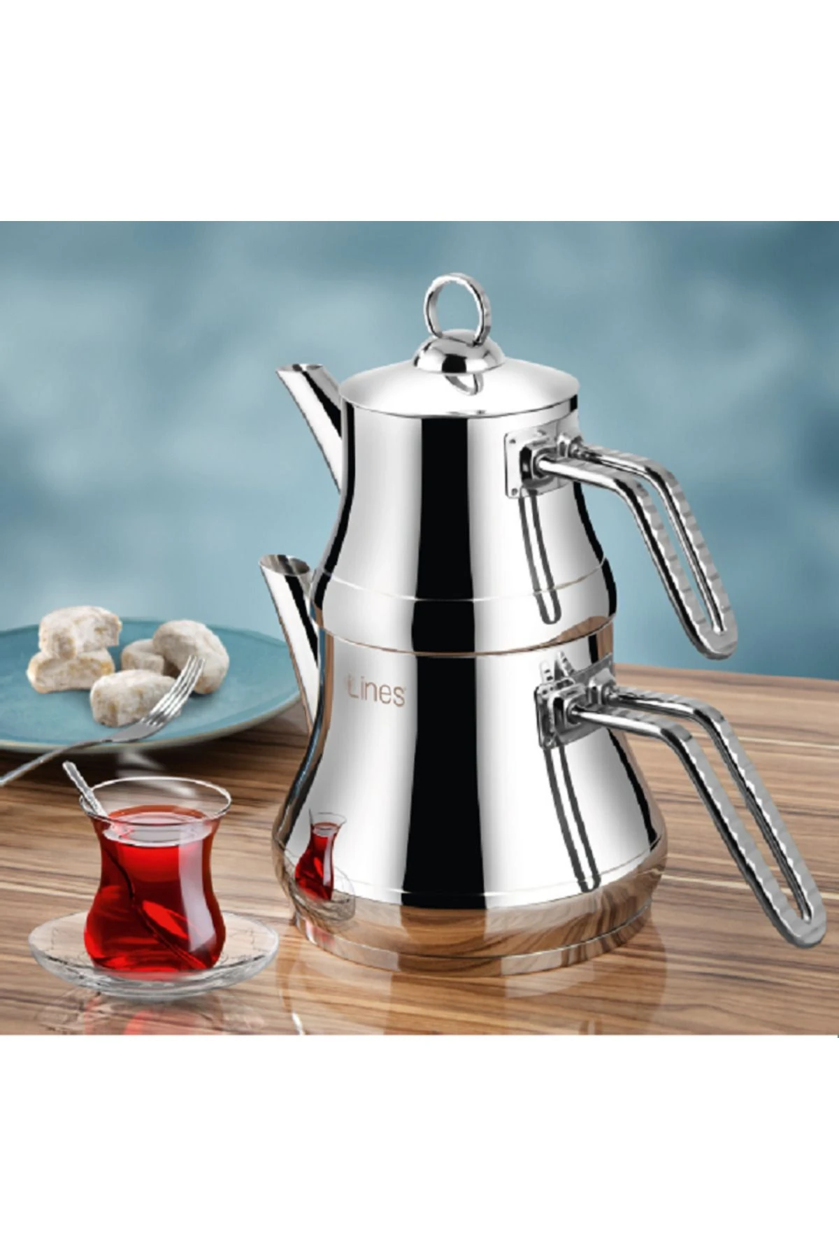 Naz Altın Metal Kulp Kendinden Süzgeçli Çelik Çaydanlık Mini Boy