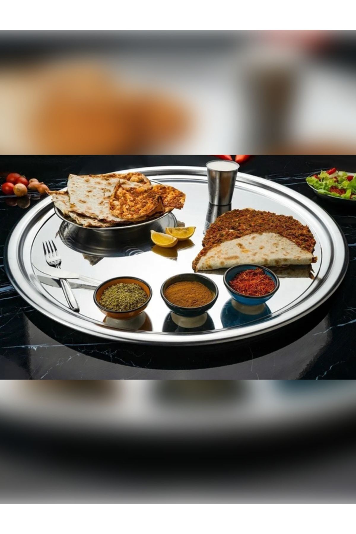 Üzüm Çelik Paslanmaz 5 Numara Sini - 36 cm / Çay ve Yemek Sinisi