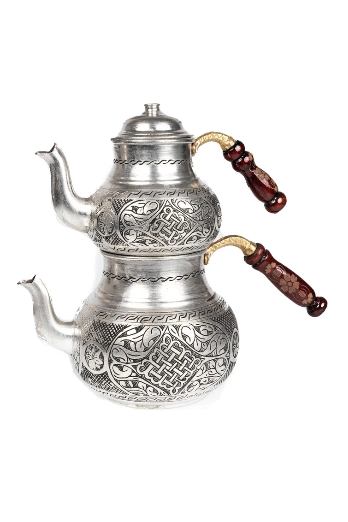 Bakır Büyük Boy Gümüş Rengi Bakır Çaydanlık Demlik 2 - 3 L