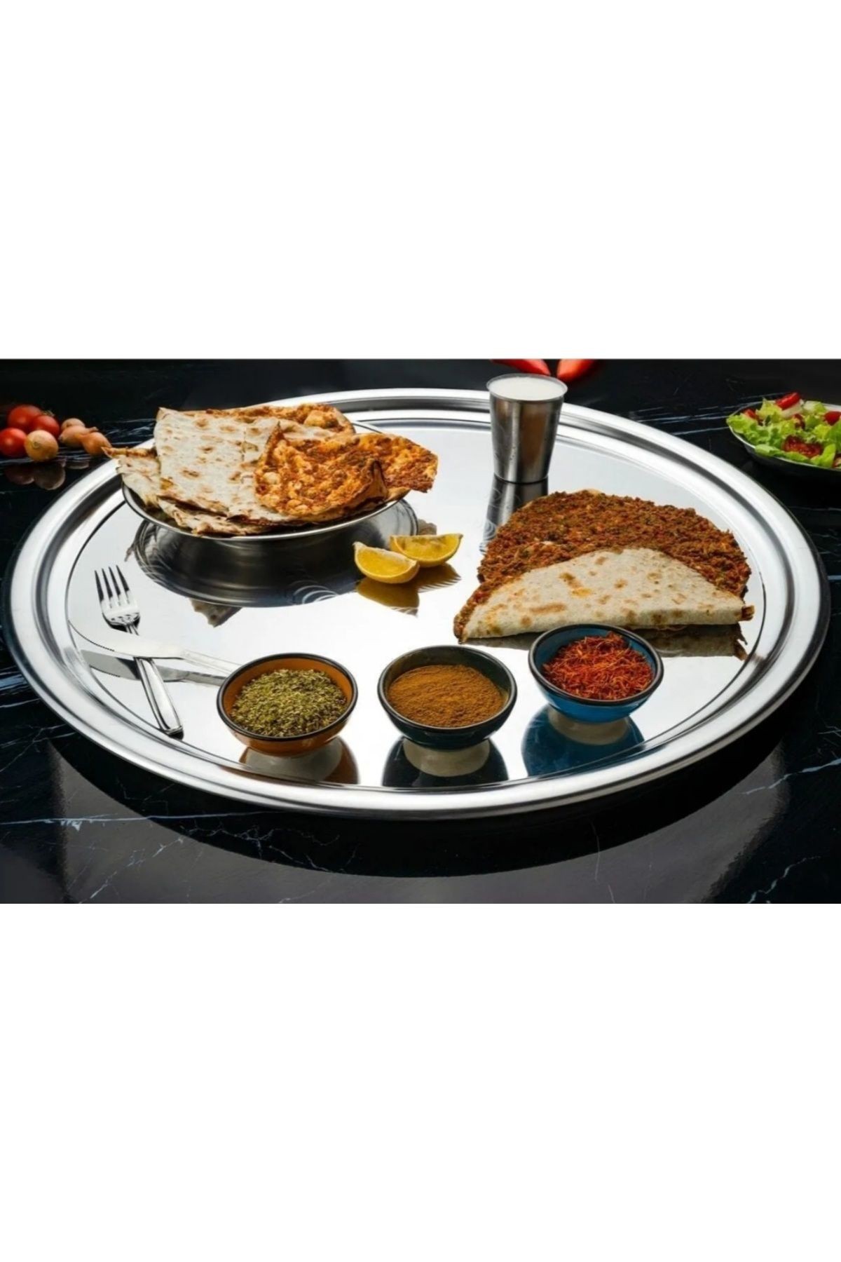 krom kahvaltı tepsi & sinisi 50 cm