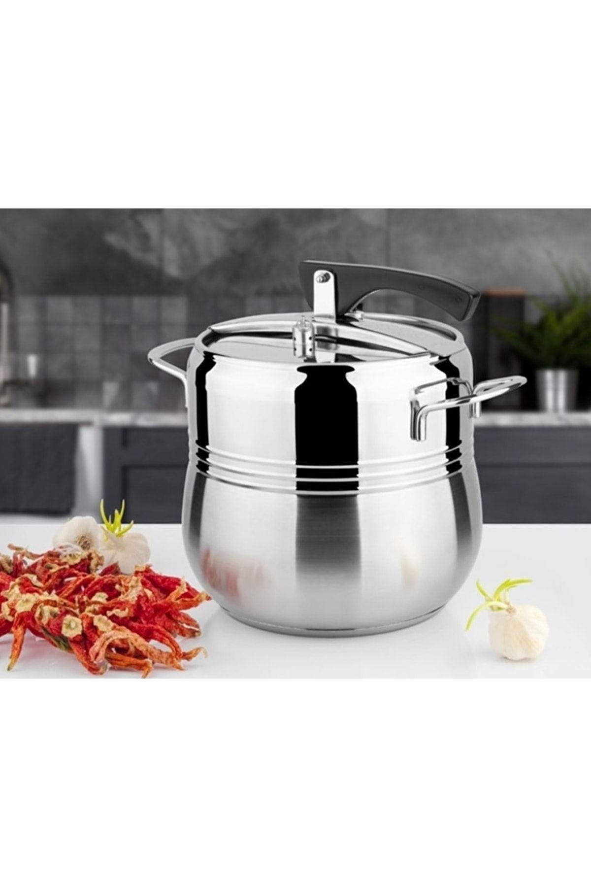 Premium Silver Çelik Düdüklü Tencere Metal Kulp 8 Lt