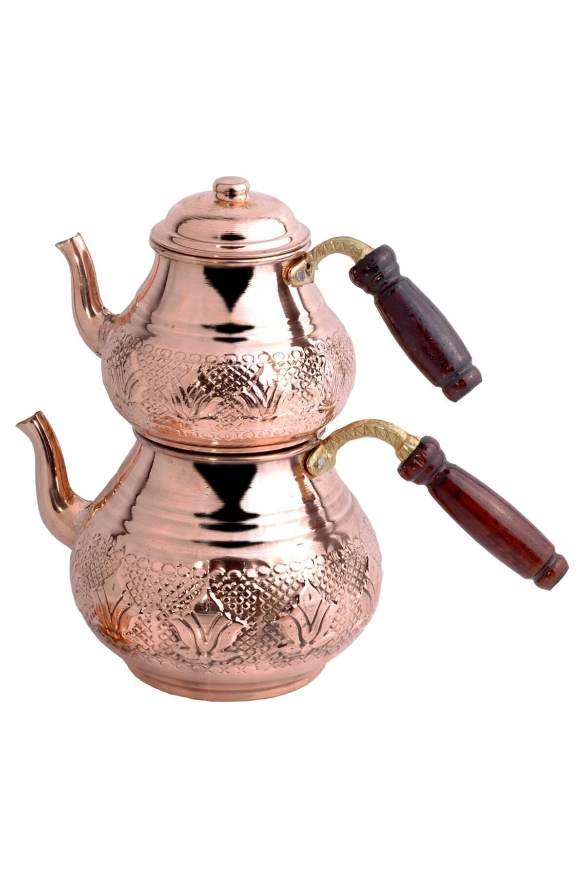 Bakır Lale Motifli Küçük Boy Çaydanlık