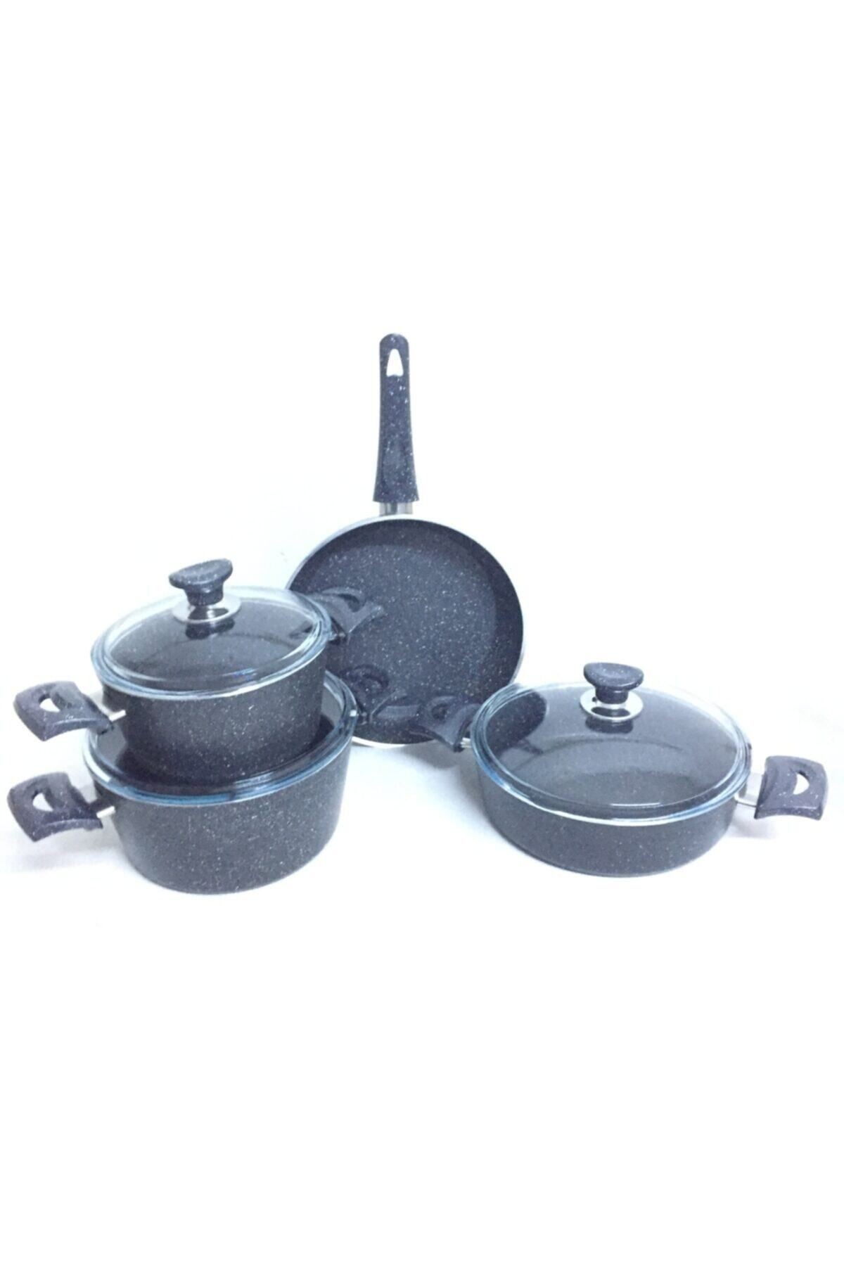 Modern Ve Şık Tasarımlar 7 Parça Ezme Granit Tencere Set (4mm Kalınlığında Granit)