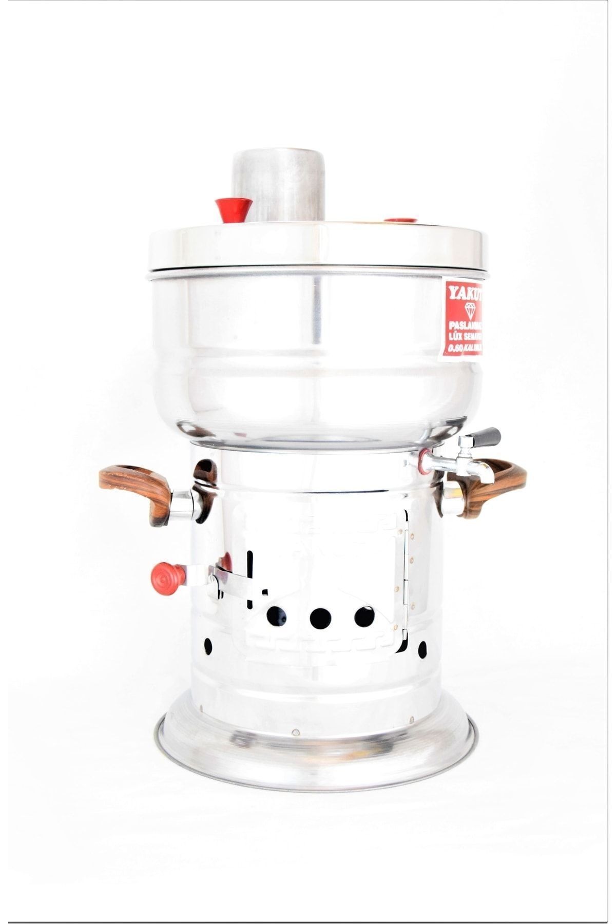 Paslanmaz Lüx Çay Semaveri Odunlu Krom Çelik Küçük Piknik Boy 4,60 lt + Semaver Demliği 1,35 lt
