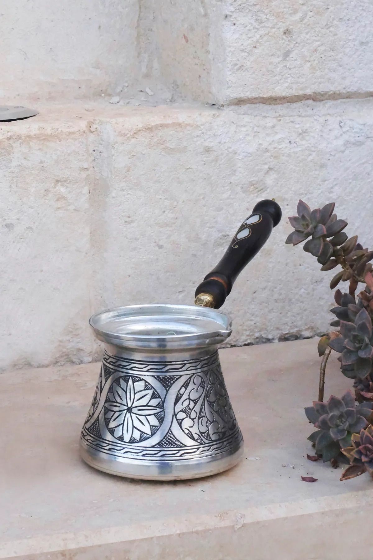 El İşlemeli Bakır Cezve 7 Kişilik