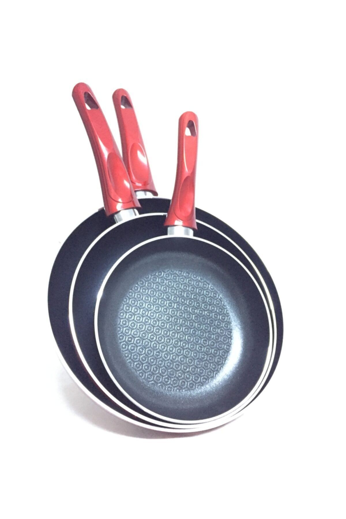 Modern Ve Şık Tasarımlar 3'lü Yanmaz Yapışmaz Teflon Tava Set 20-24-28 Cm (3mm Kalınlık)