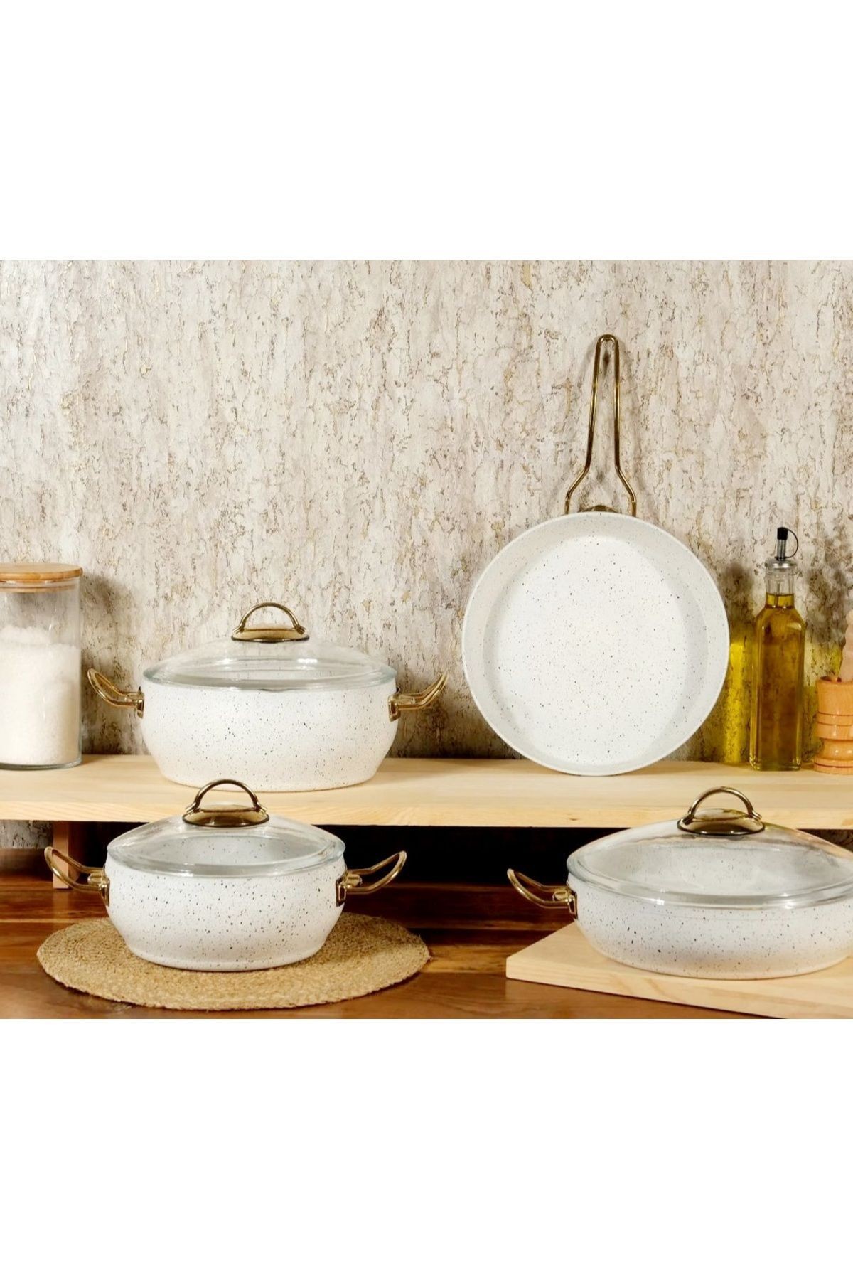 7 Parça Beyaz Güveç Granit Set