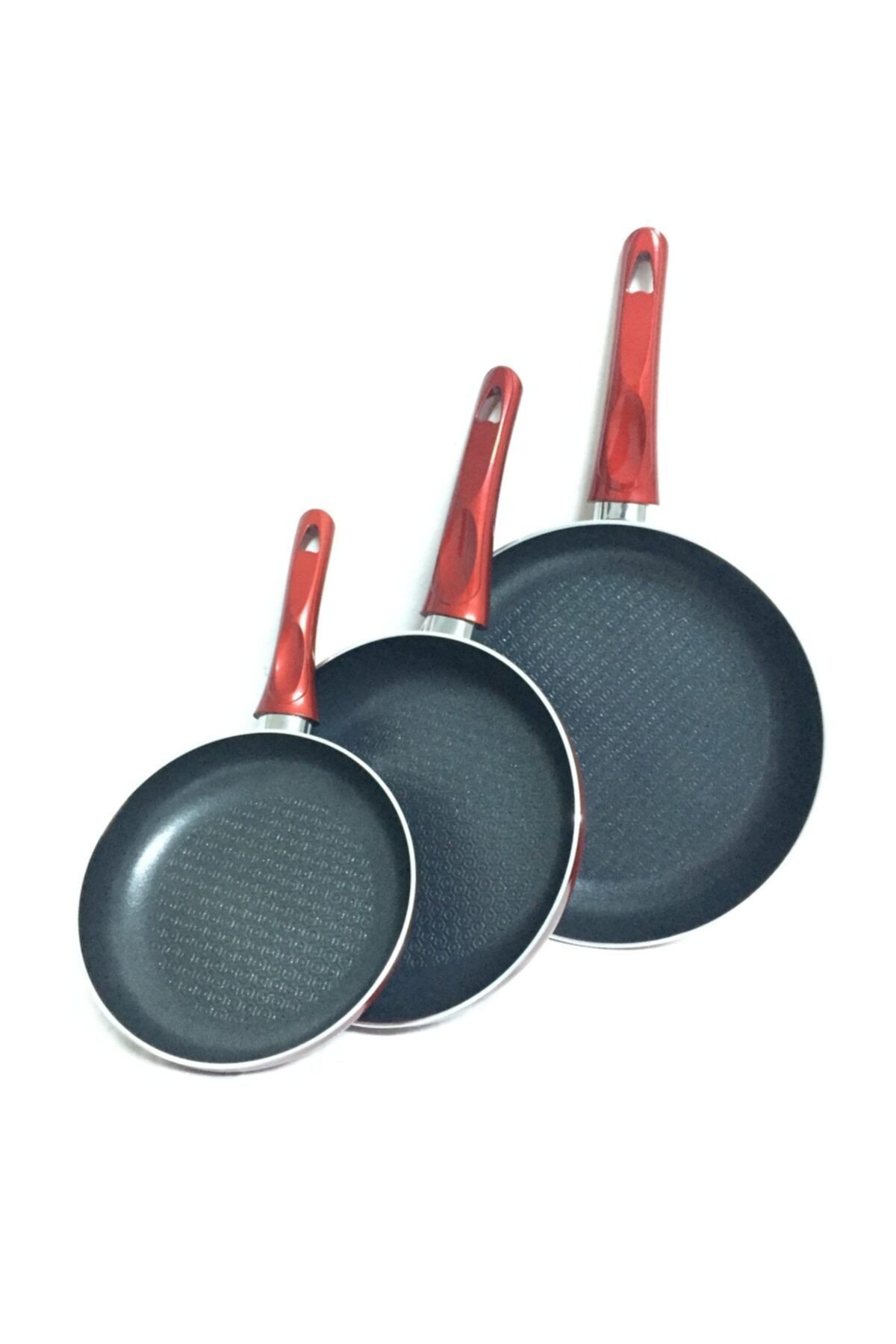 Modern Ve Şık Tasarımlar 3'lü Yanmaz Yapışmaz Teflon Tava Set 20-24-28 Cm (3mm Kalınlık)