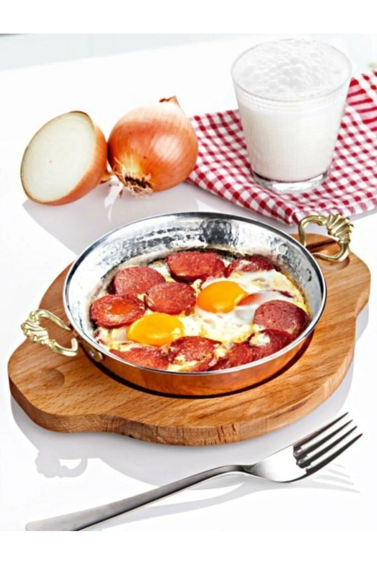 Bakır Çekiç Dövme Kalın Yumurta Tavası & Sahanı 24 cm