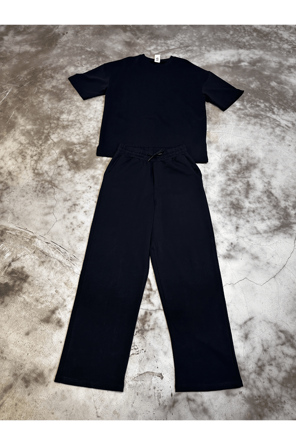 Siyah Baggy Premium Kumaş Oversize Tshirt Eşofman Takımı