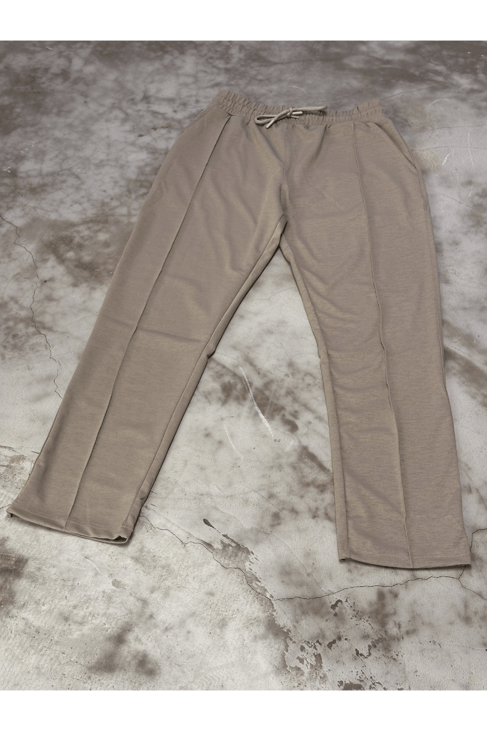 Bej Önü Çima Dikişli Rahat Kalıp Premium Baggy Kumaş Pantolon
