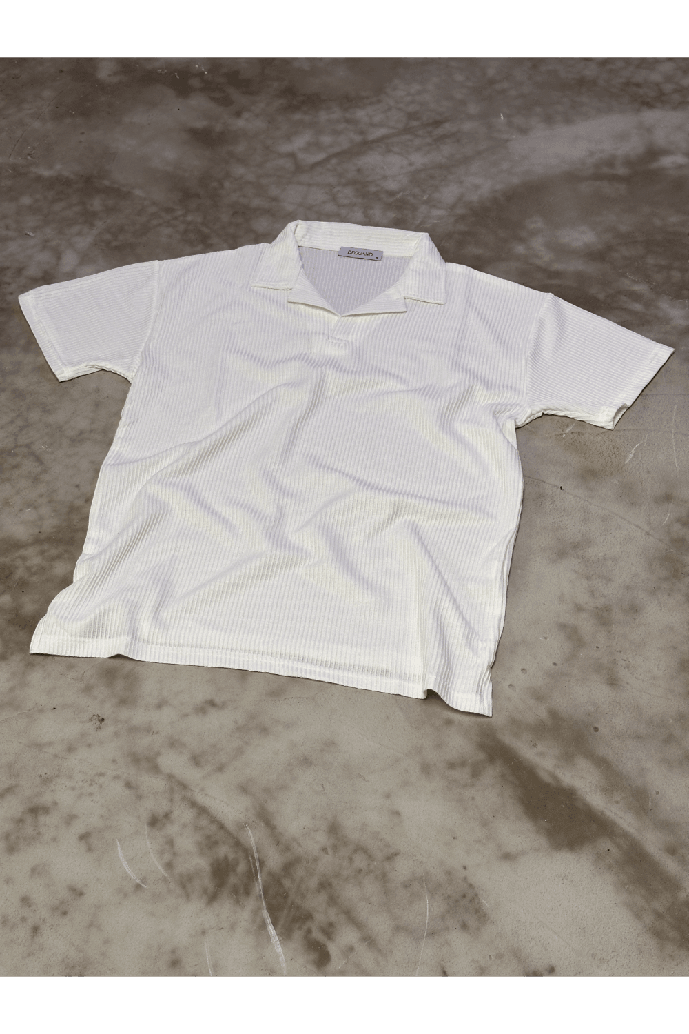 Oversize Beyaz Dokulu Premium Kumaş Polo Yaka T-shirt