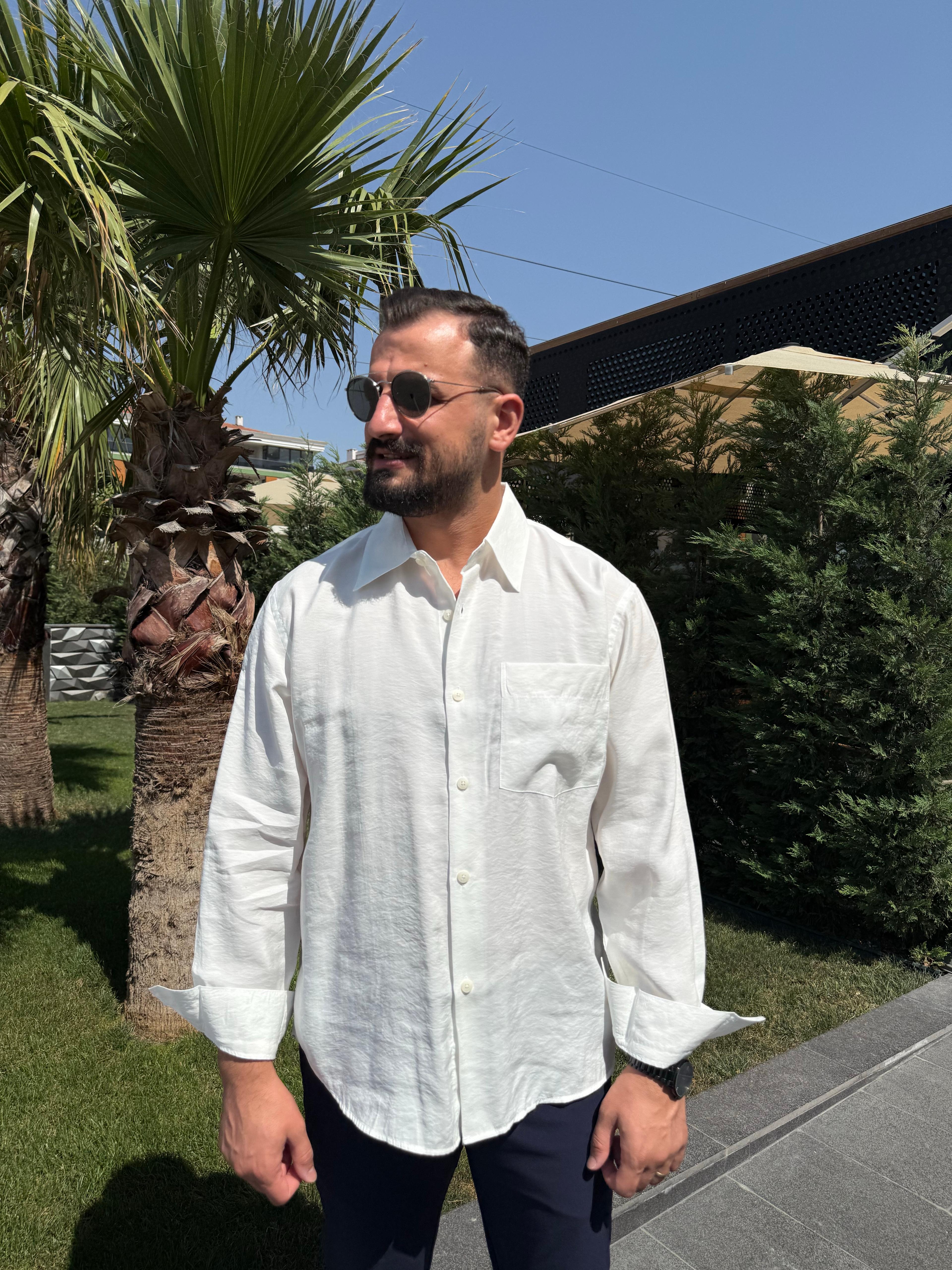 Modal Kumaş Oversize Beyaz gömlek