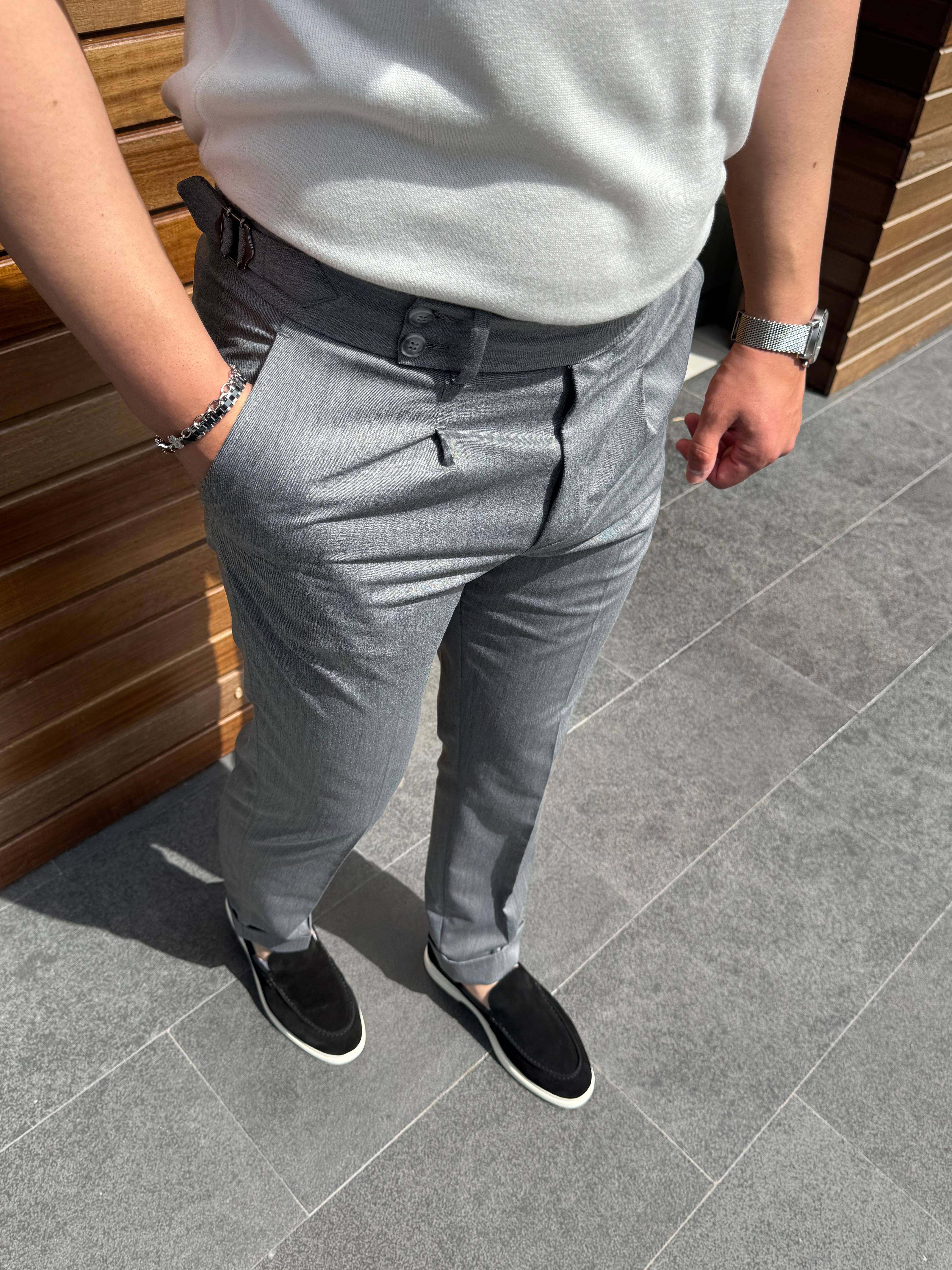 PİLELİ DUBLE PAÇA KUMAŞ PANTOLON