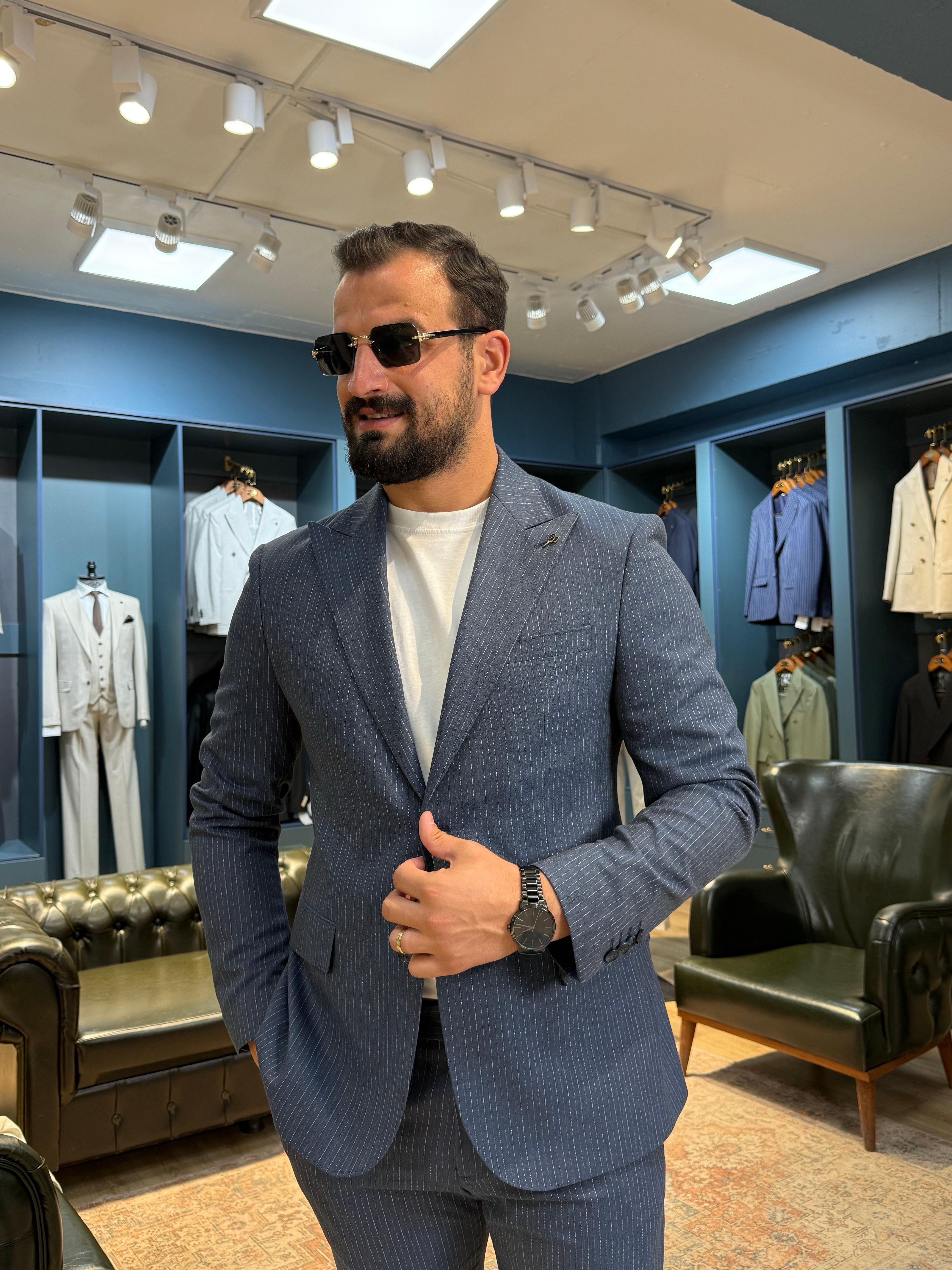 Mavi Kırçıl Desen Spor Takım Elbise