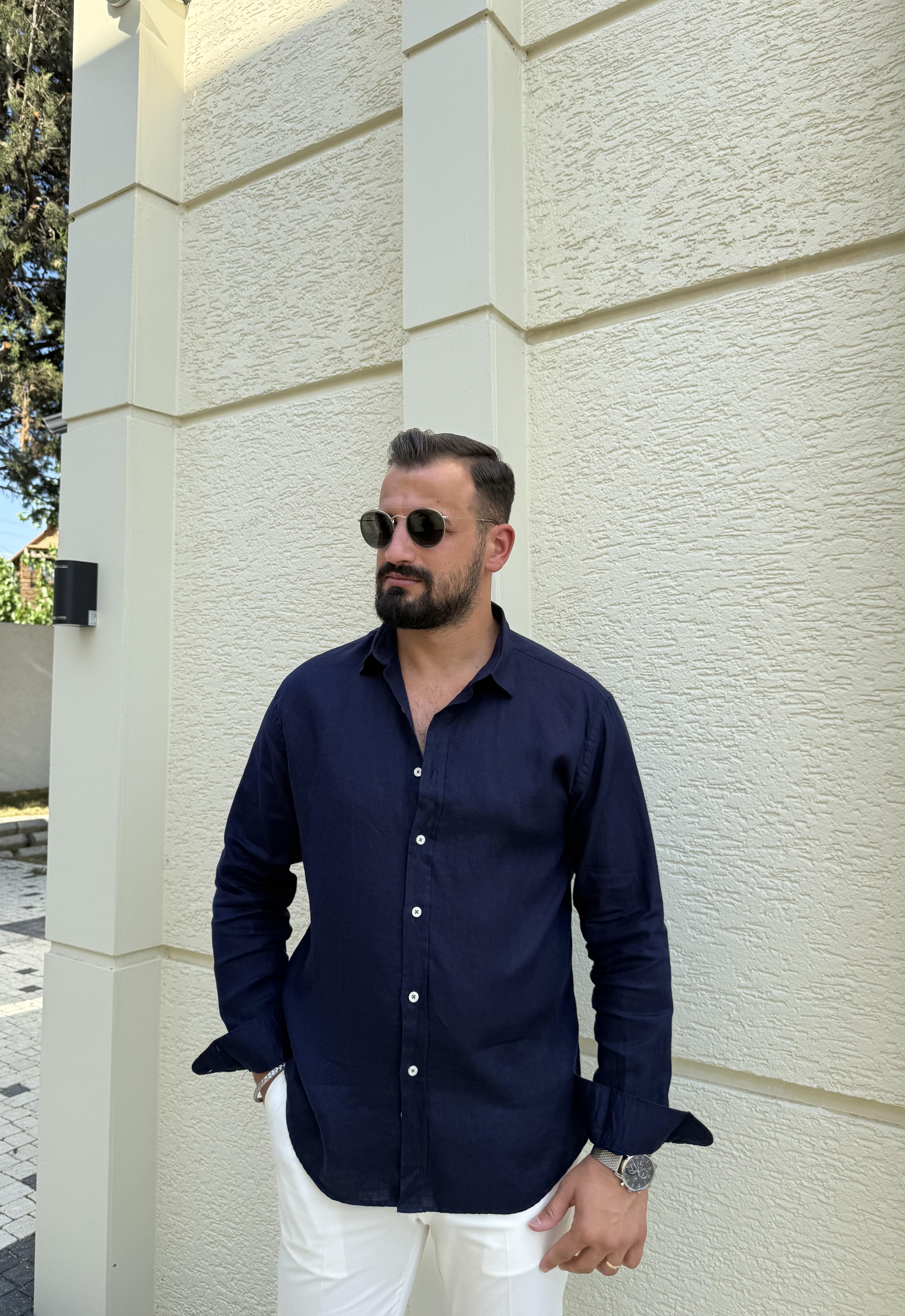HAWANA LACİVERT KETEN GÖMLEK