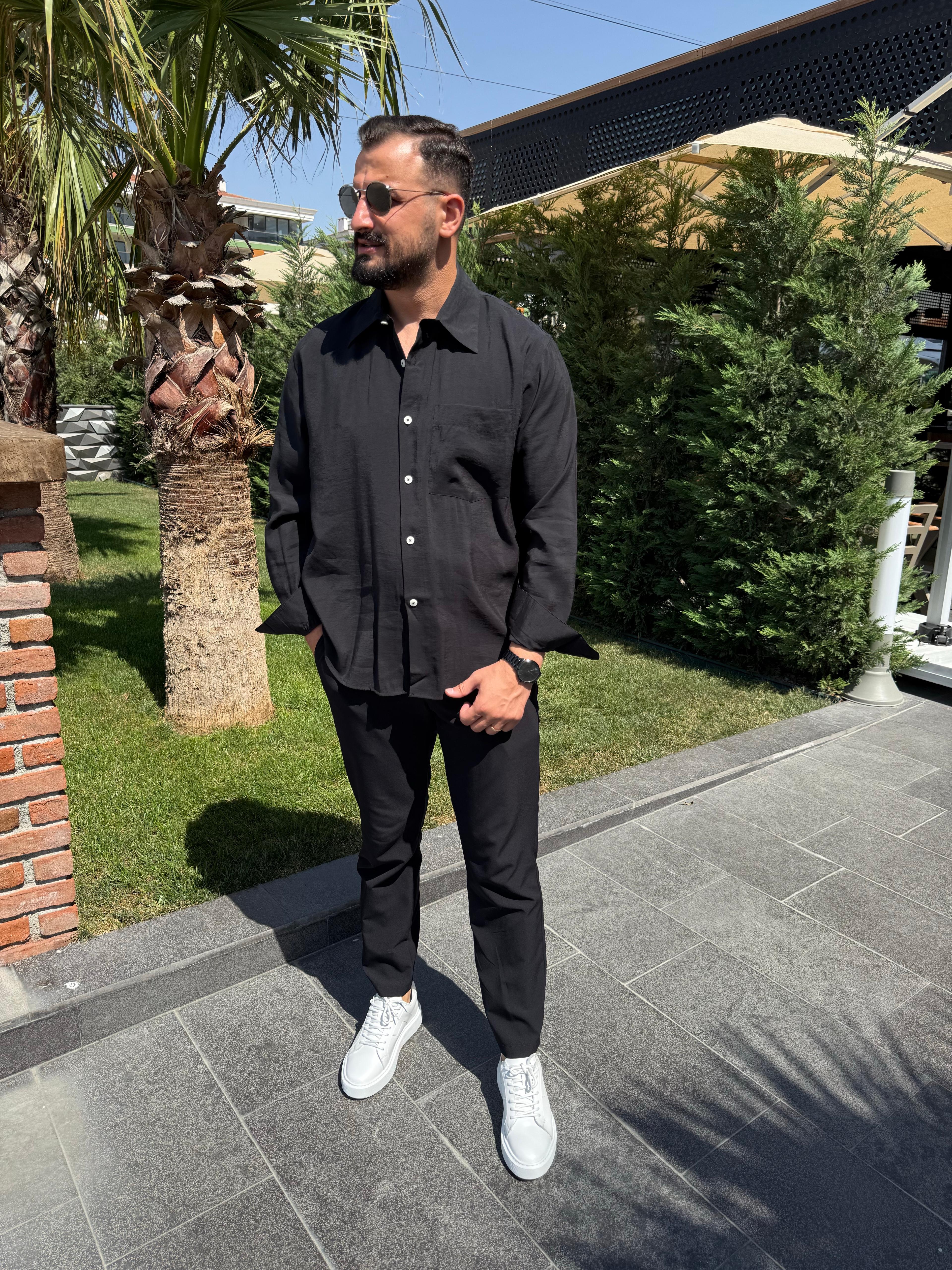 Modal Kumaş Oversize Siyah Gömlek
