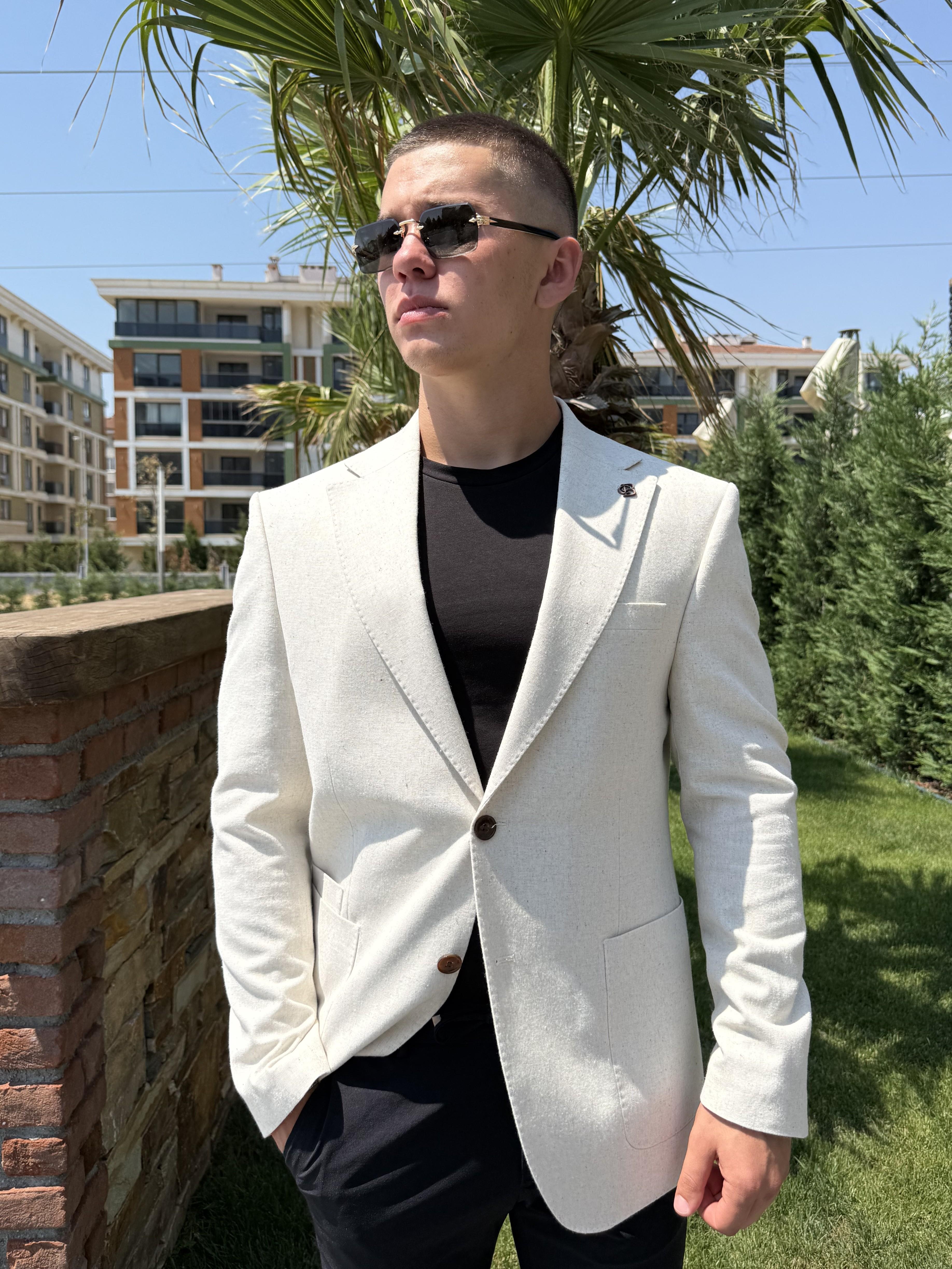 KREM RENGİ KETEN CEKET