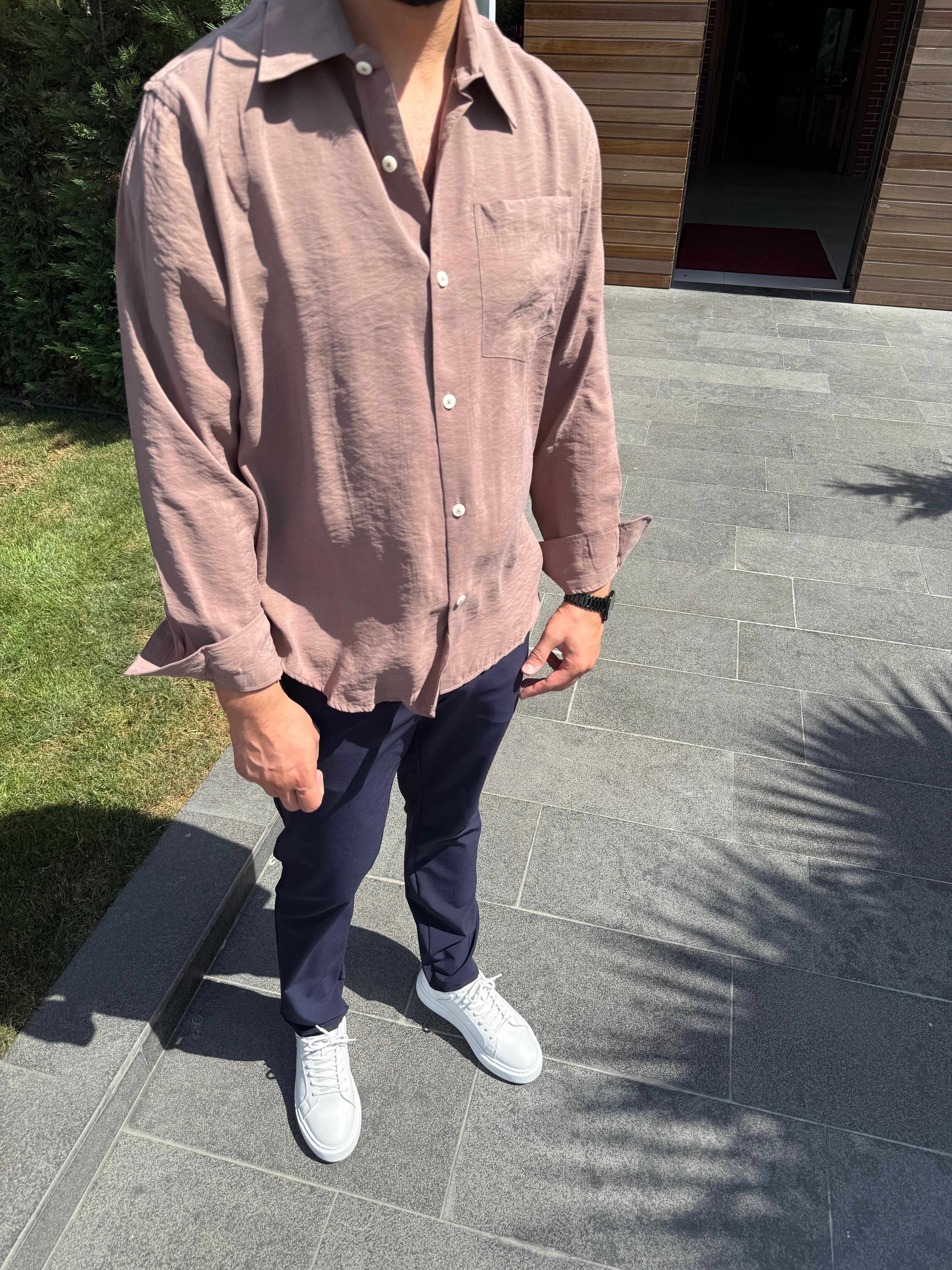 Modal Kumaş Oversize Kahve gömlek 