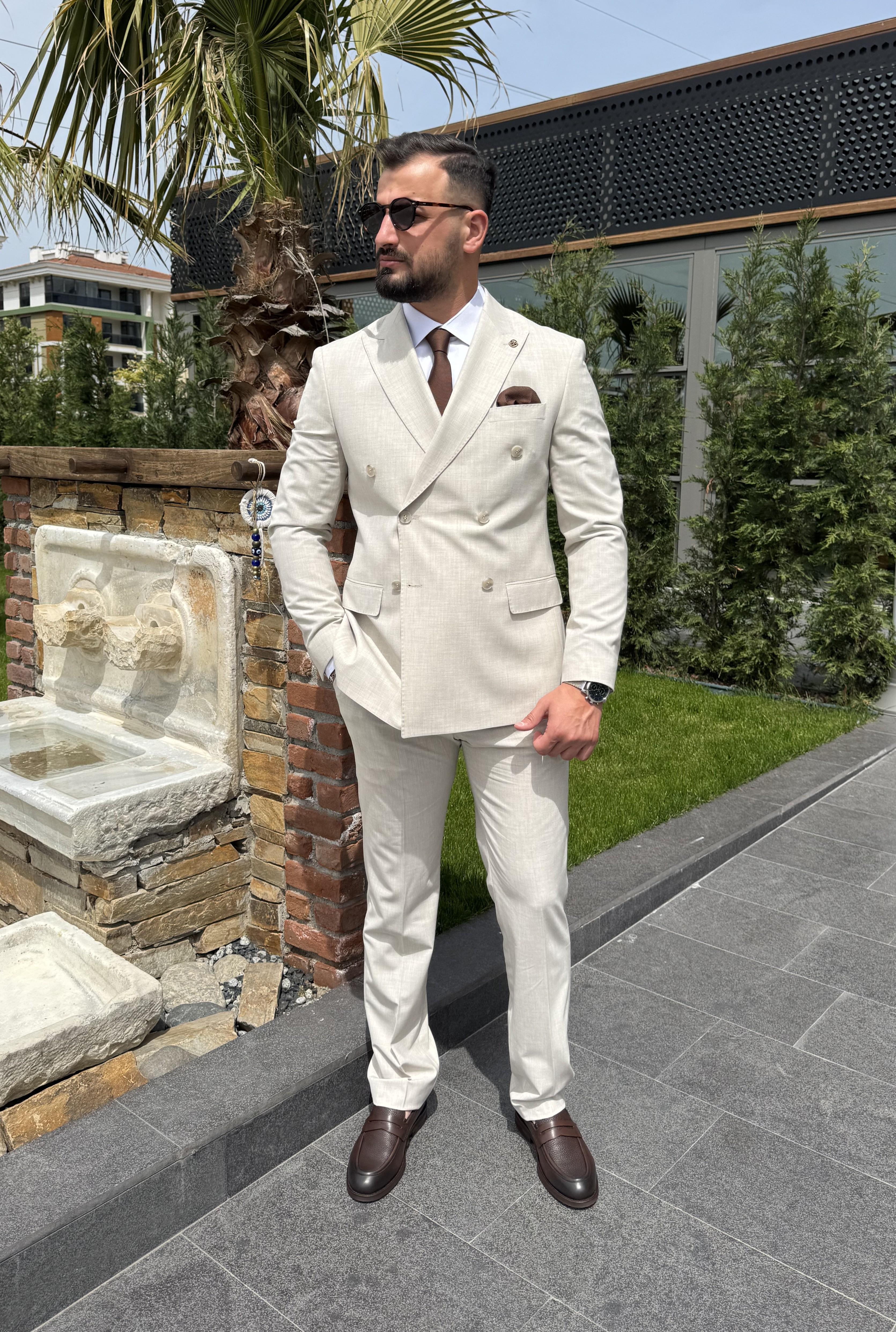 KREM KRUVAZE TAKIM ELBİSE