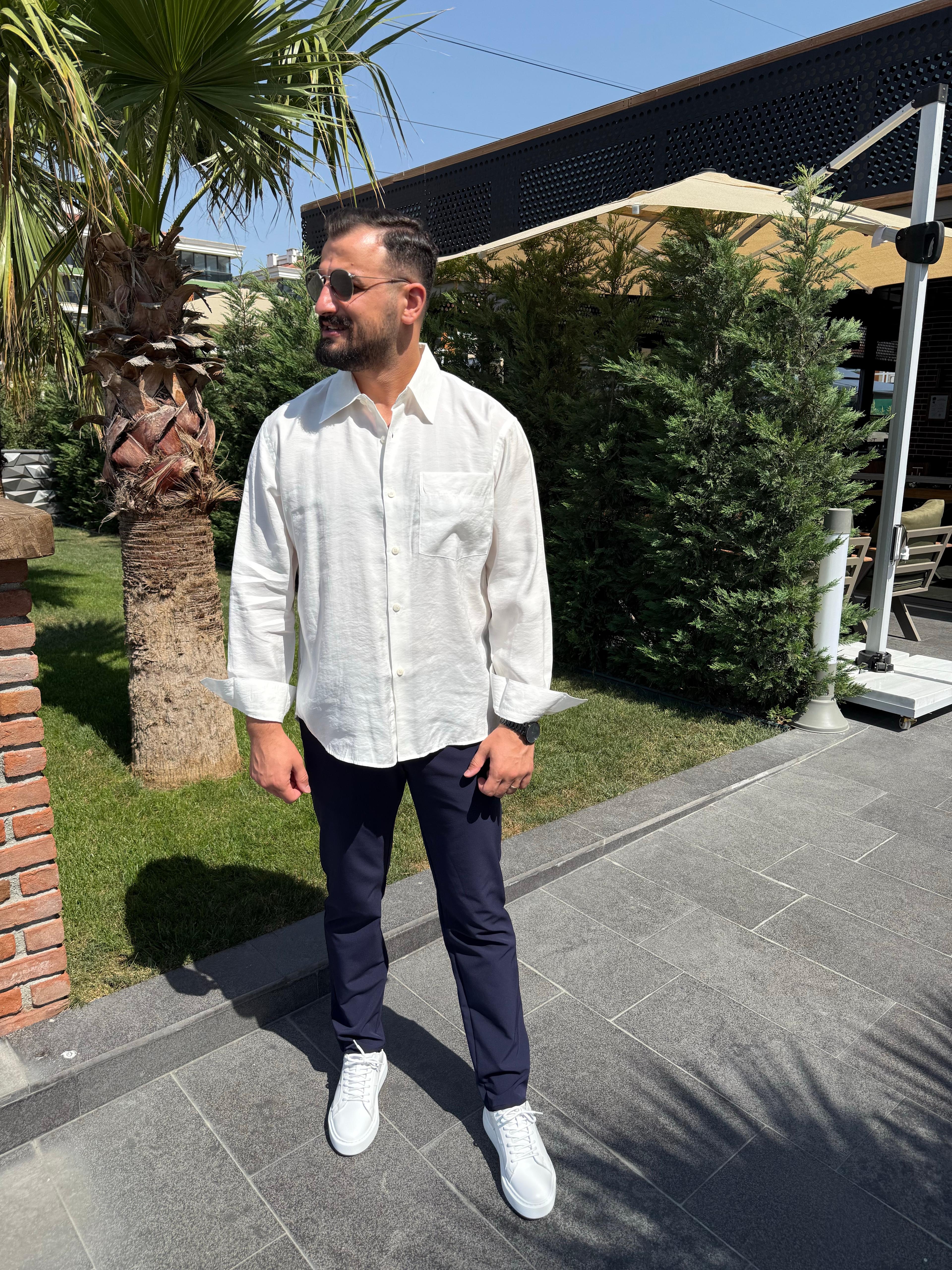Modal Kumaş Oversize Beyaz gömlek